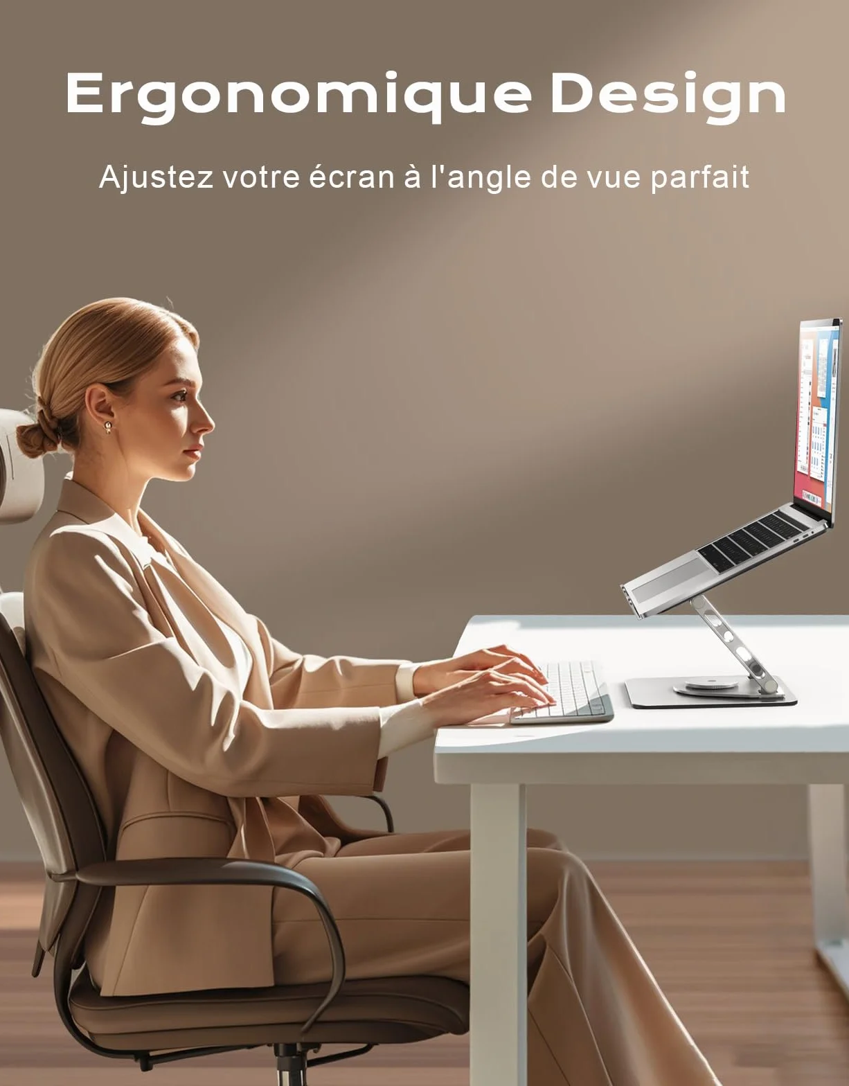 Support Ordinateur Portable Pivotant 360° Double Barres Réglables Ergonomique Refroidisseur Laptop Stand Silicone Antidérapant Compatible MacBook Air Pro 10"-16"