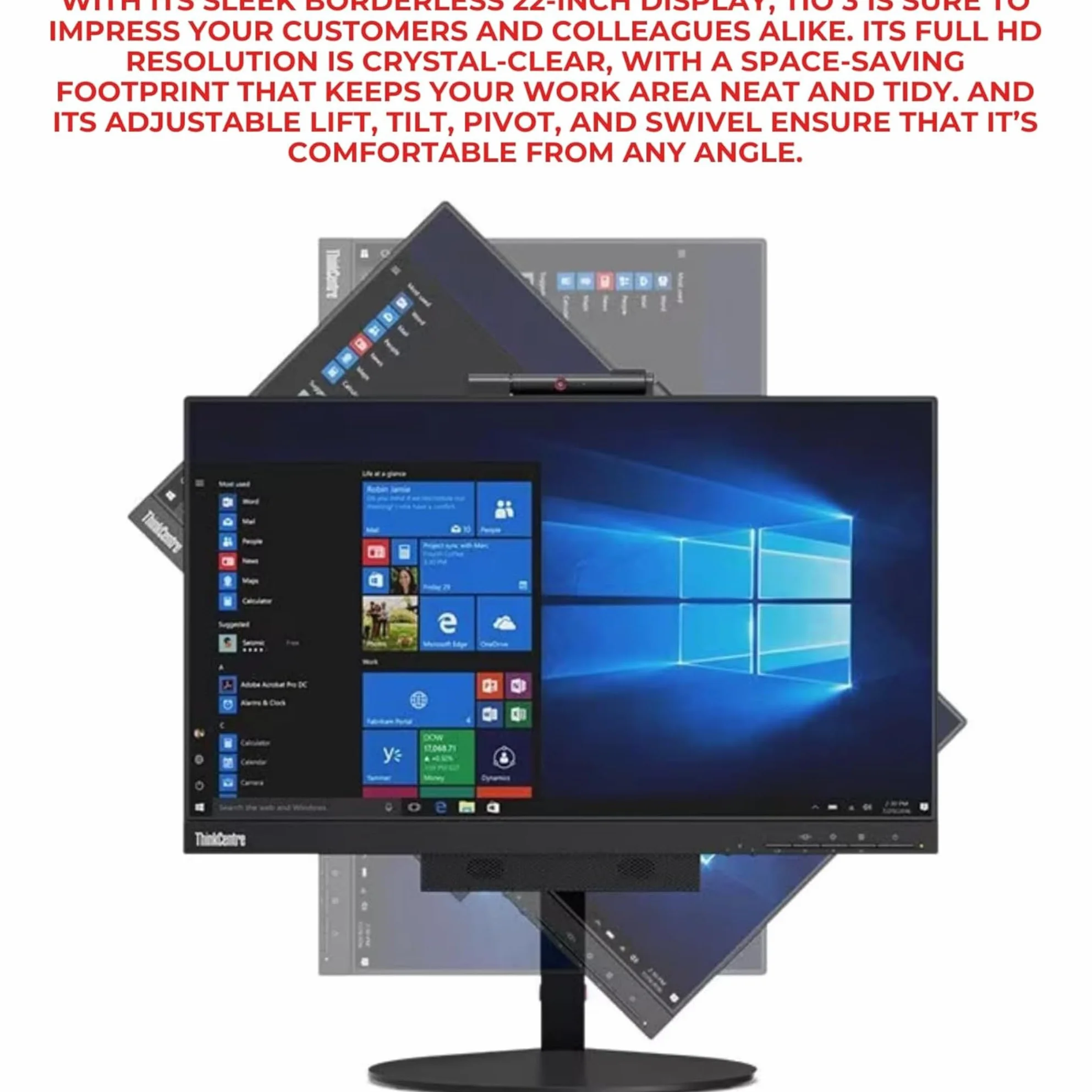 Lenovo TIO 22 PC tout-en-un Intel i5 8400T, 16 Go de RAM, SSD 512 Go, Office 2021, Wi-Fi et Bluetooth, DVD RW inclus (reconditionné)