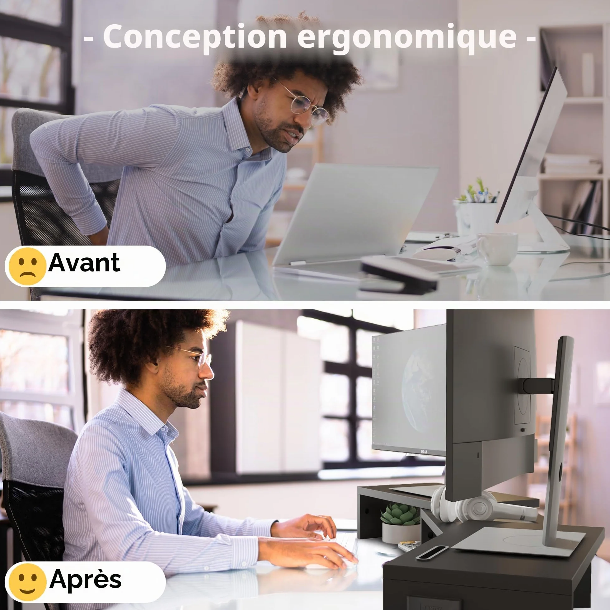 BONTEC Support Moniteur Double Réglable en Bois Noir