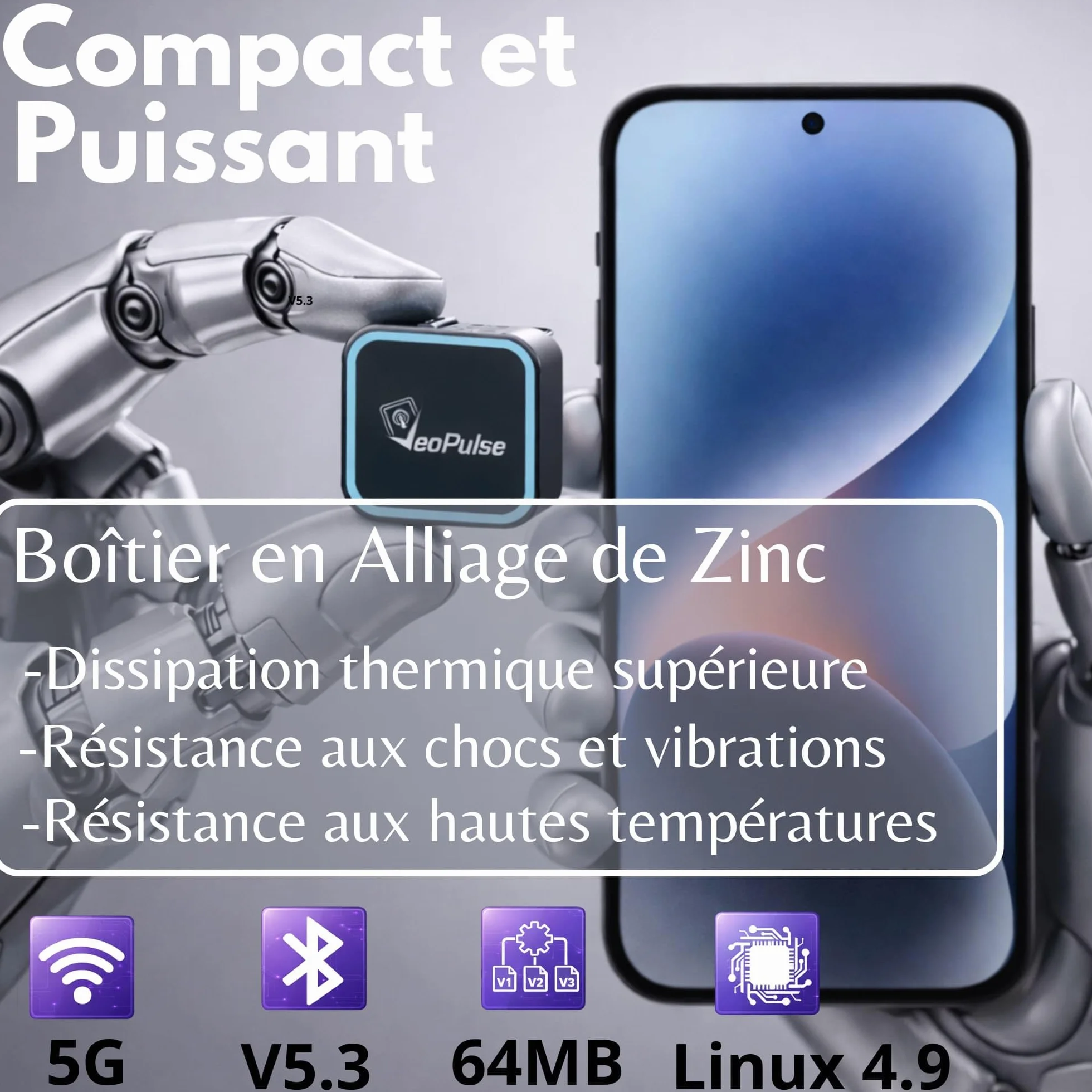 Adaptateur CarPlay Android Auto sans Fil C-Pro USB-A Dongle 2-en-1 Mémoire Double Boîtier Zinc Anti-surchauffe