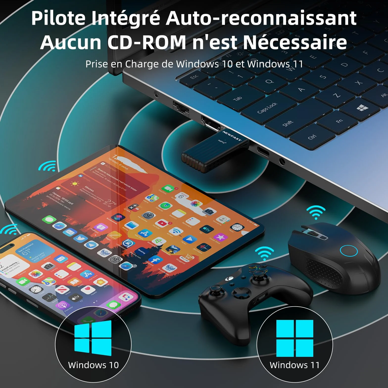 NEWFAST Clé WiFi 6 AX3000 Adaptateur USB 3.0 Double Bande MU-MIMO WPA3 OFDMA 5GHz Dongle WiFi pour PC Windows 11/10