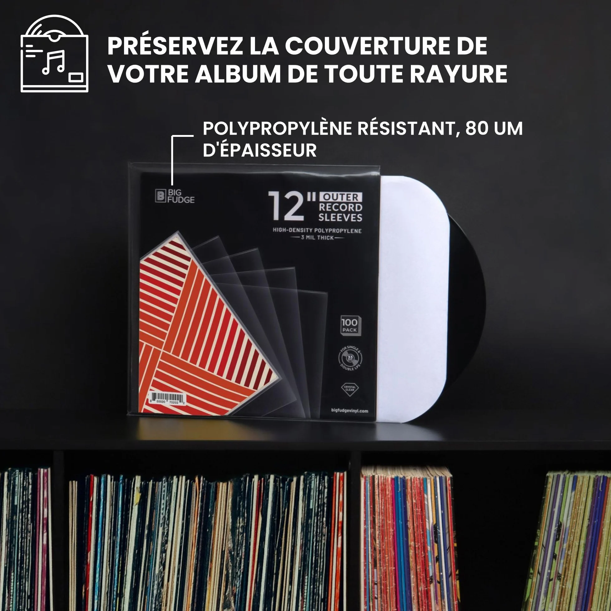 Big Fudge Pochettes Extérieures Vinyles 12" x 100pcs Plastique Transparente 3 mil