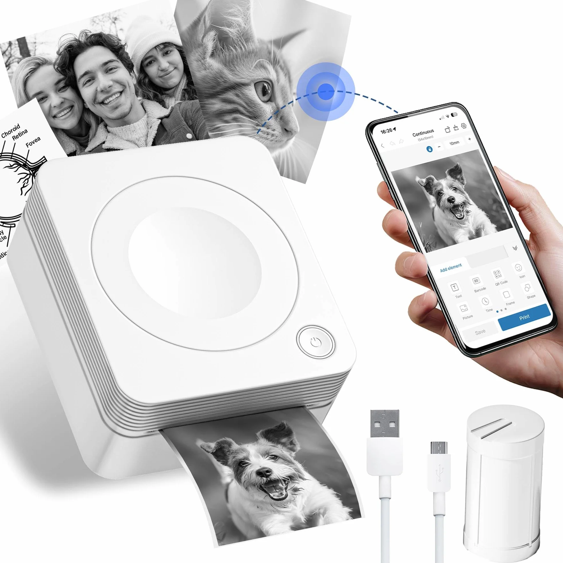 PM230 Portable Wireless Thermal Printer for Pictures, Compatible with Smartphones