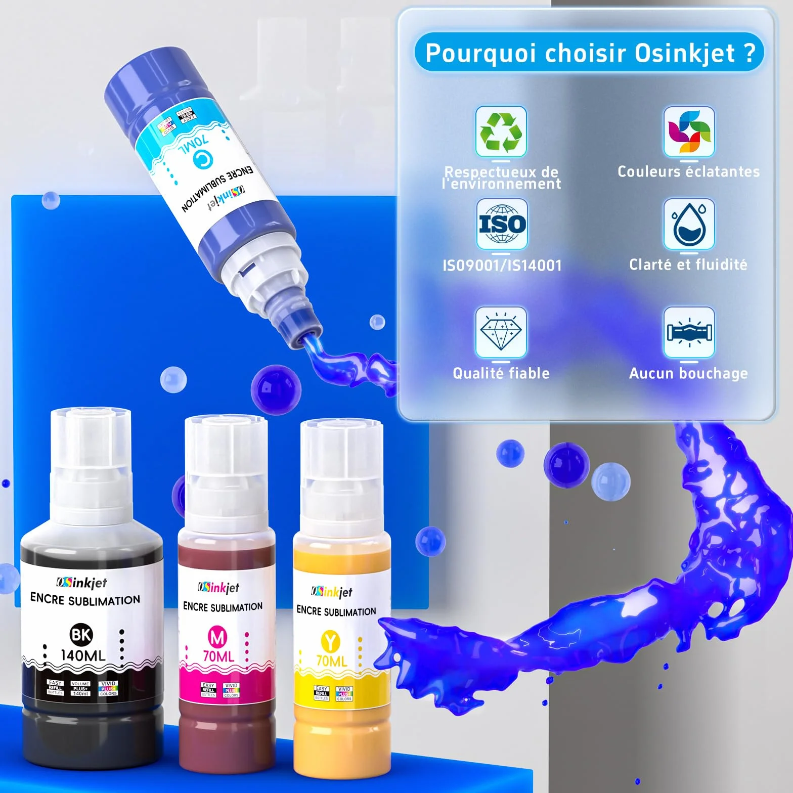 Encre Sublimation Compatible Epson Ecotank ET-2876 ET-1810 ET-2826 ET-2861 ET-2862 ET-2870 ET-2871 ET-2865 ET-15000 ET-2810 ET-2856