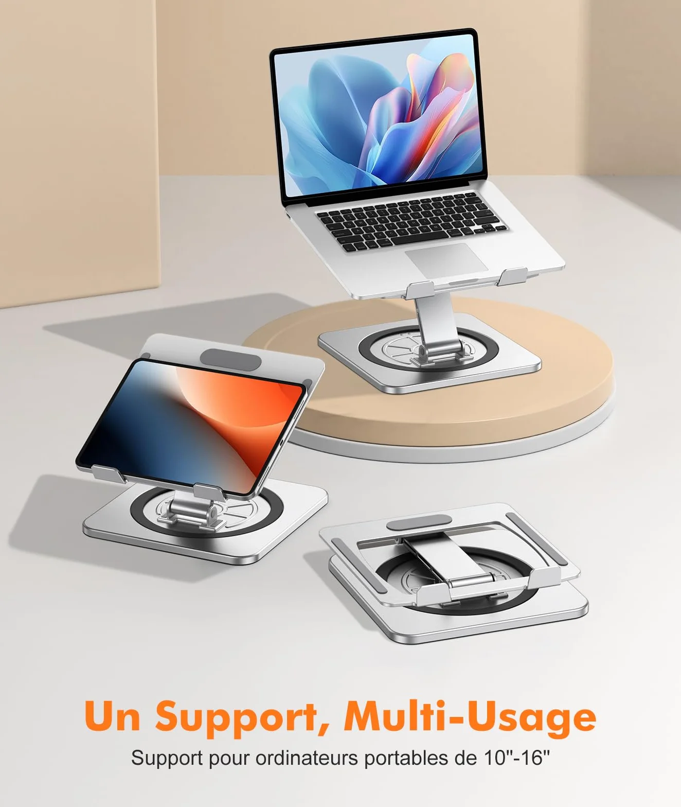 Support Ordinateur Portable Rotation 360° Réglable à Refroidissement Rapide pour Laptop 10-16"