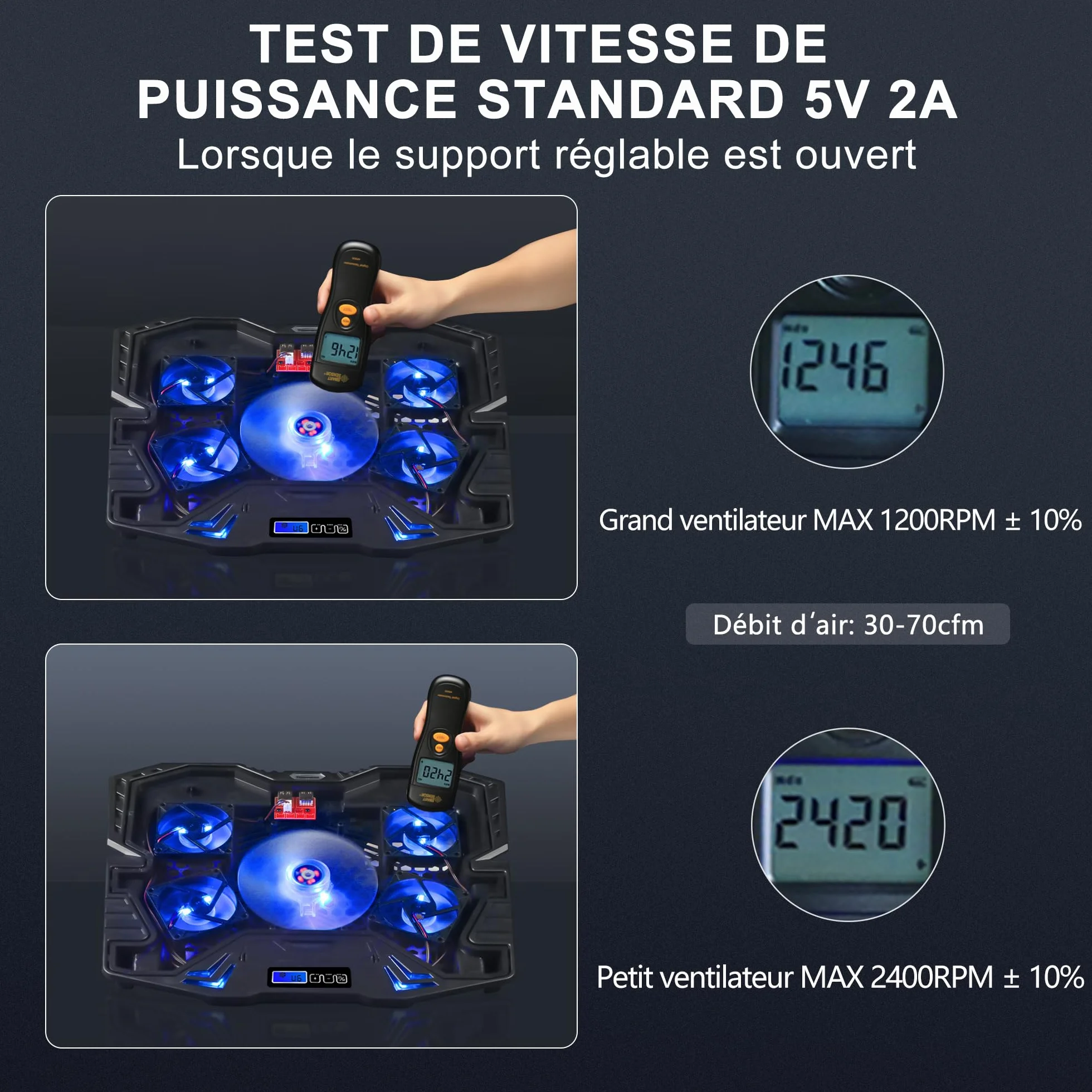 TopMate C5 Base de Refroidissement PC Portable Gamer 10-15,6 Pouces, 5 Ventilateurs Silencieux, LED Bleue, Contrôleur LCD