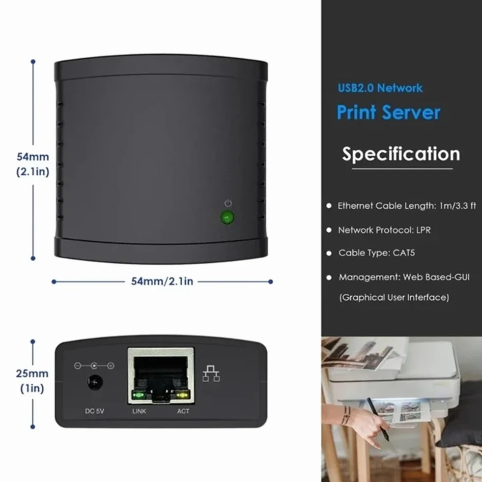 Serveur d'impression USB 2.0 100 Mbps LAN Ethernet Adaptateur Secteur Prise UE