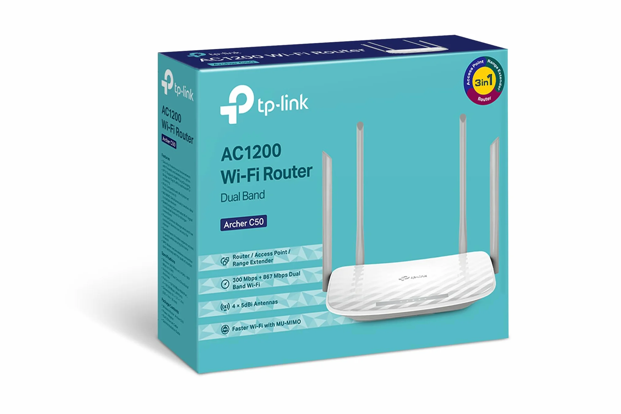 TP-Link Archer C50 Routeur WiFi AC1200 Dual-Band 1200 Mbps 4 Antennes Externes