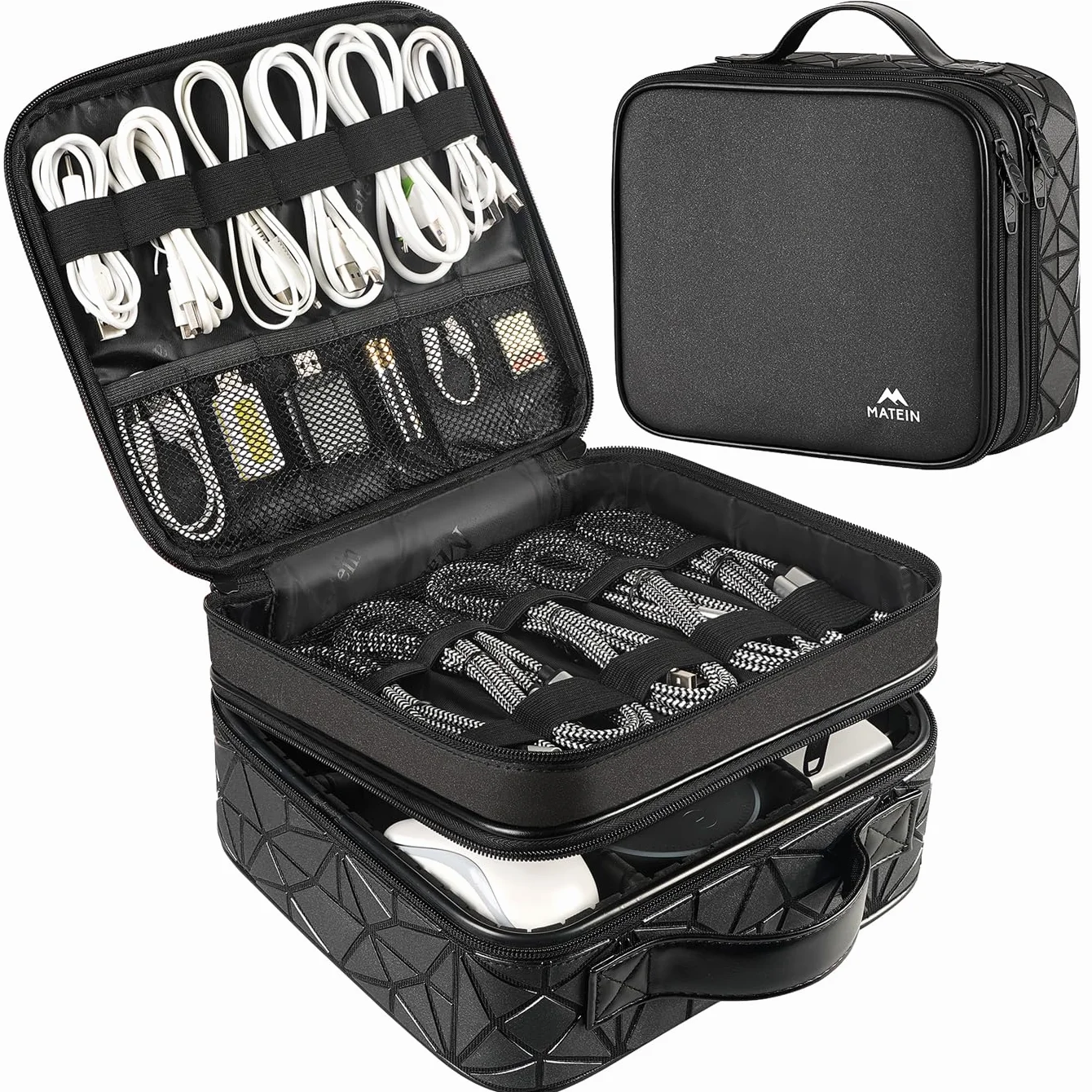 MATEIN Sac de Rangement de câbles étanche avec séparateur réglable résistant aux Chocs Portable Double Couche pour Cordon écouteurs Chargeur