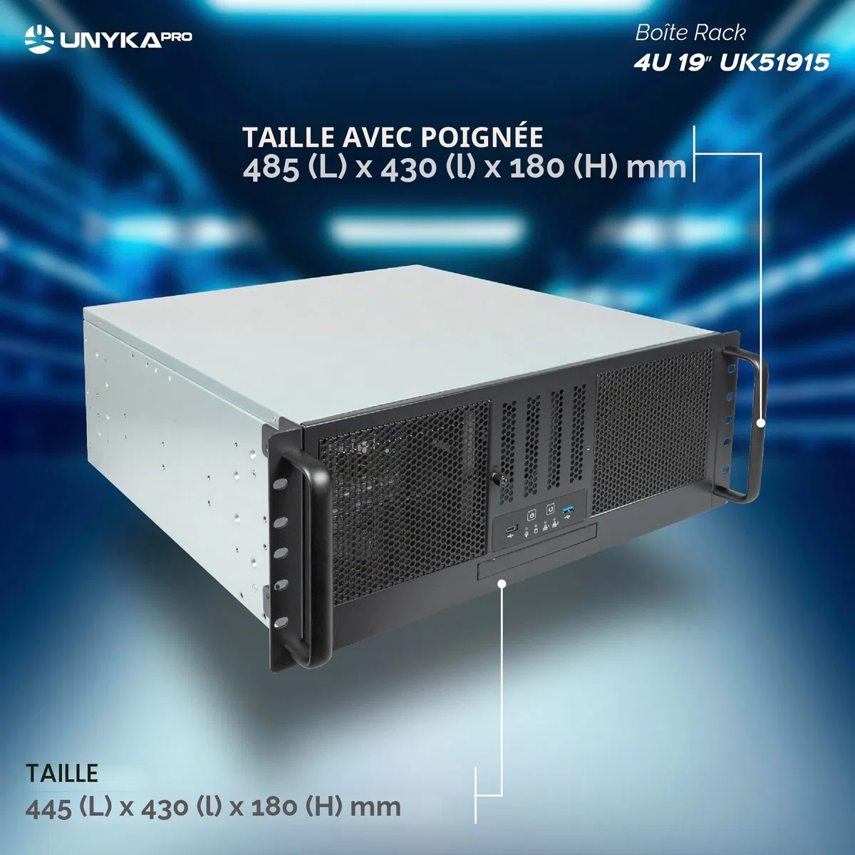 UNYKAch Boîtier Rack 4U 19″ UK 4329 USB Type C