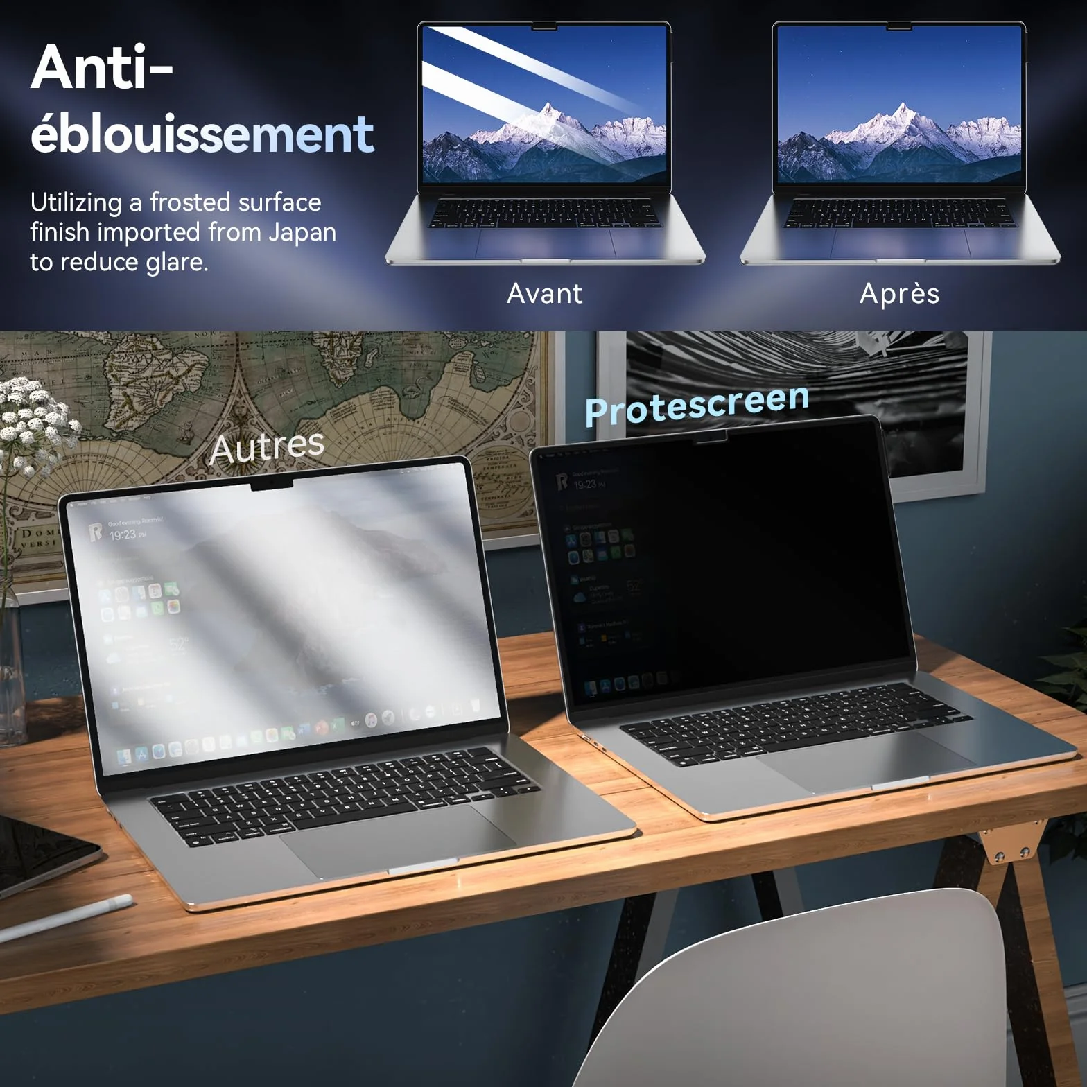 Filtre de Confidentialité MacBook Air 13.6 Pouces M2 M3 M4 M5 Amovible Anti Espion Lumière Bleue