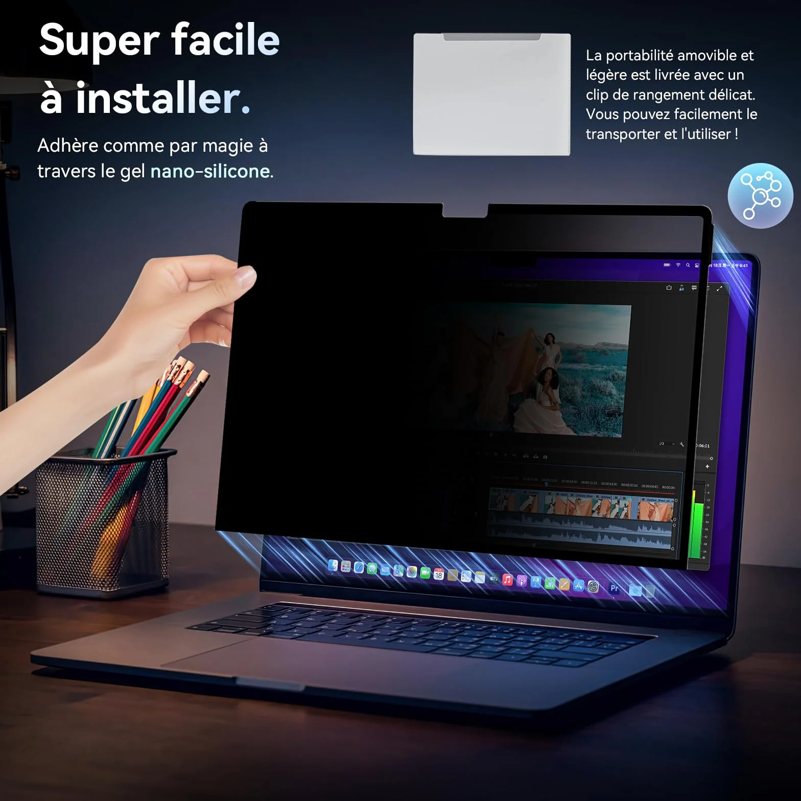 Filtre de Confidentialité MacBook Air 13.6 Pouces M2 M3 M4 M5 Amovible Anti Espion Lumière Bleue