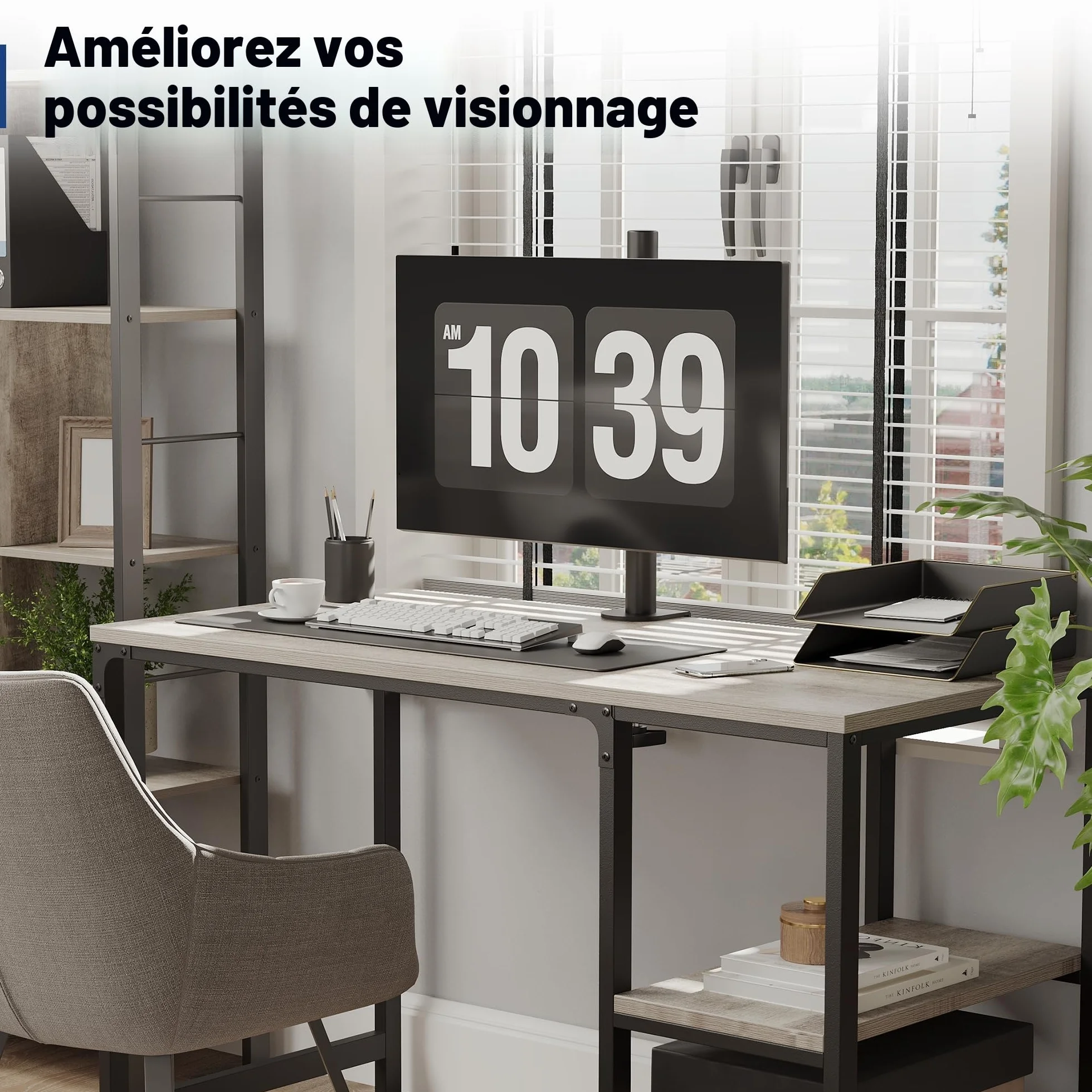 BONTEC Support Écran PC Réglable en Hauteur 425 mm, 10 kg, VESA 75/100, Rotation 360°, Inclinaison +/-15°, Double Montage