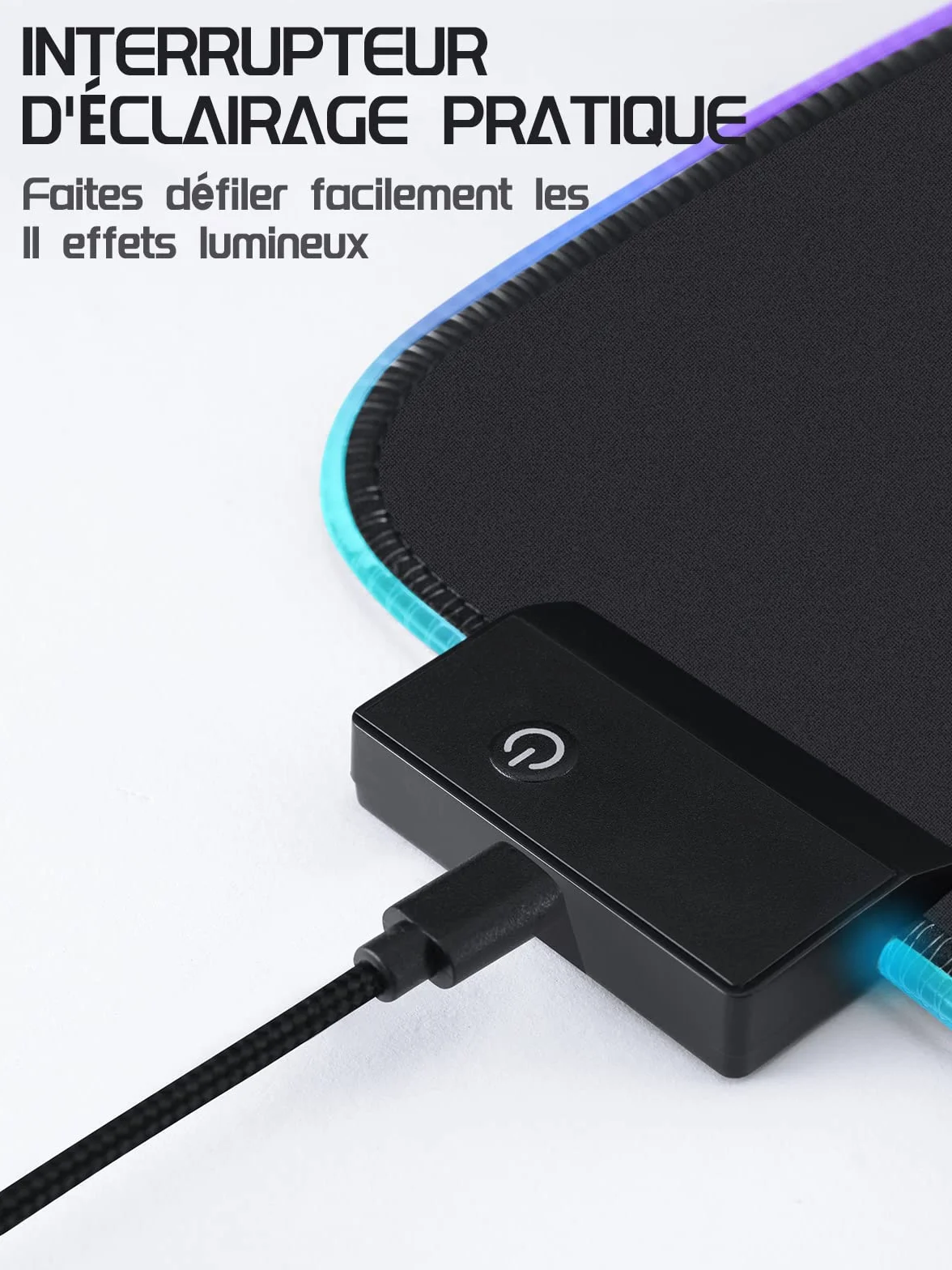 Tapis de Souris de Jeu RGB XXL 900x400x4 mm, 7 Couleurs LED, 11 Modes, Surface Imperméable, Base Antidérapante