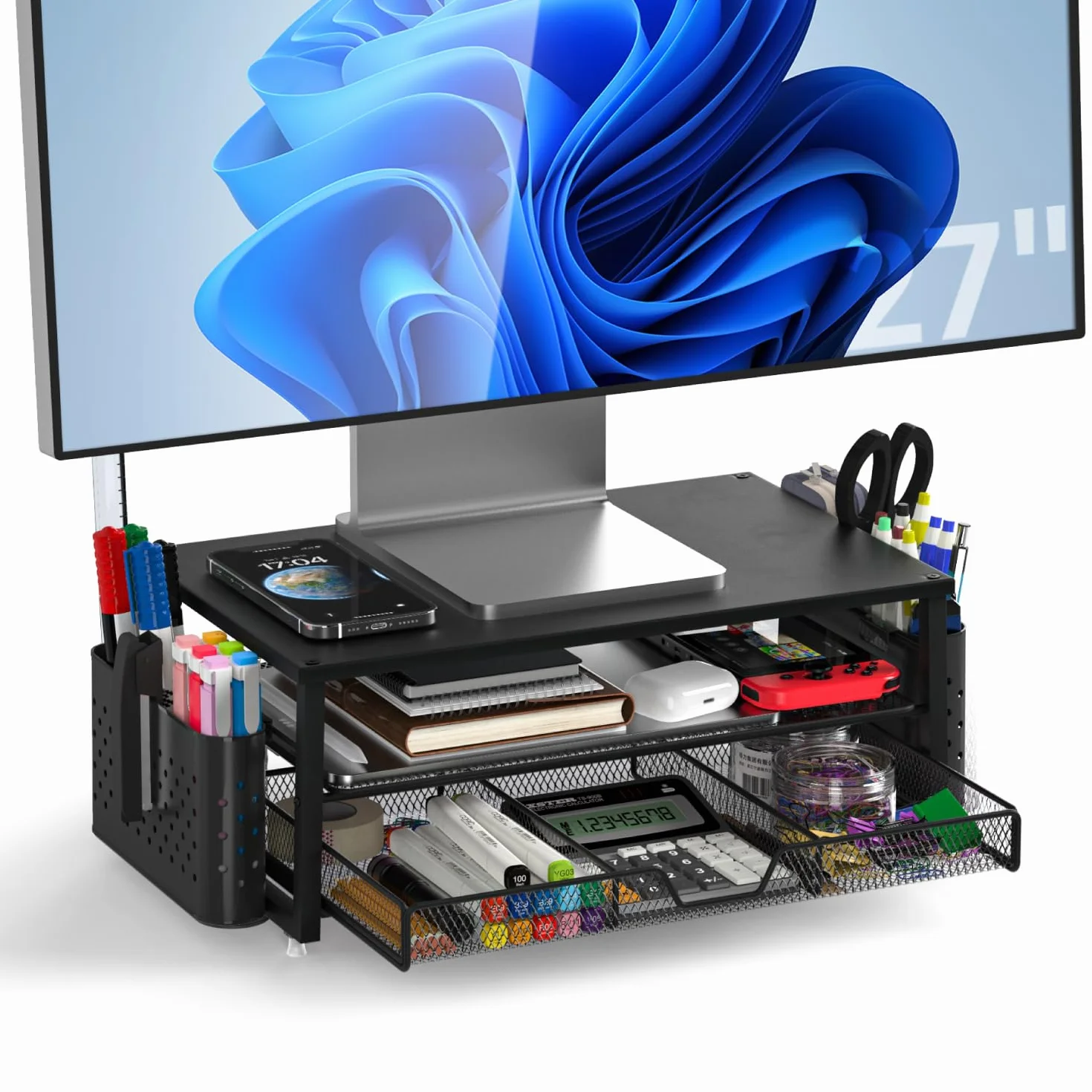 MOWETOO Support moniteur 2 niveaux avec tiroir et porte-stylo