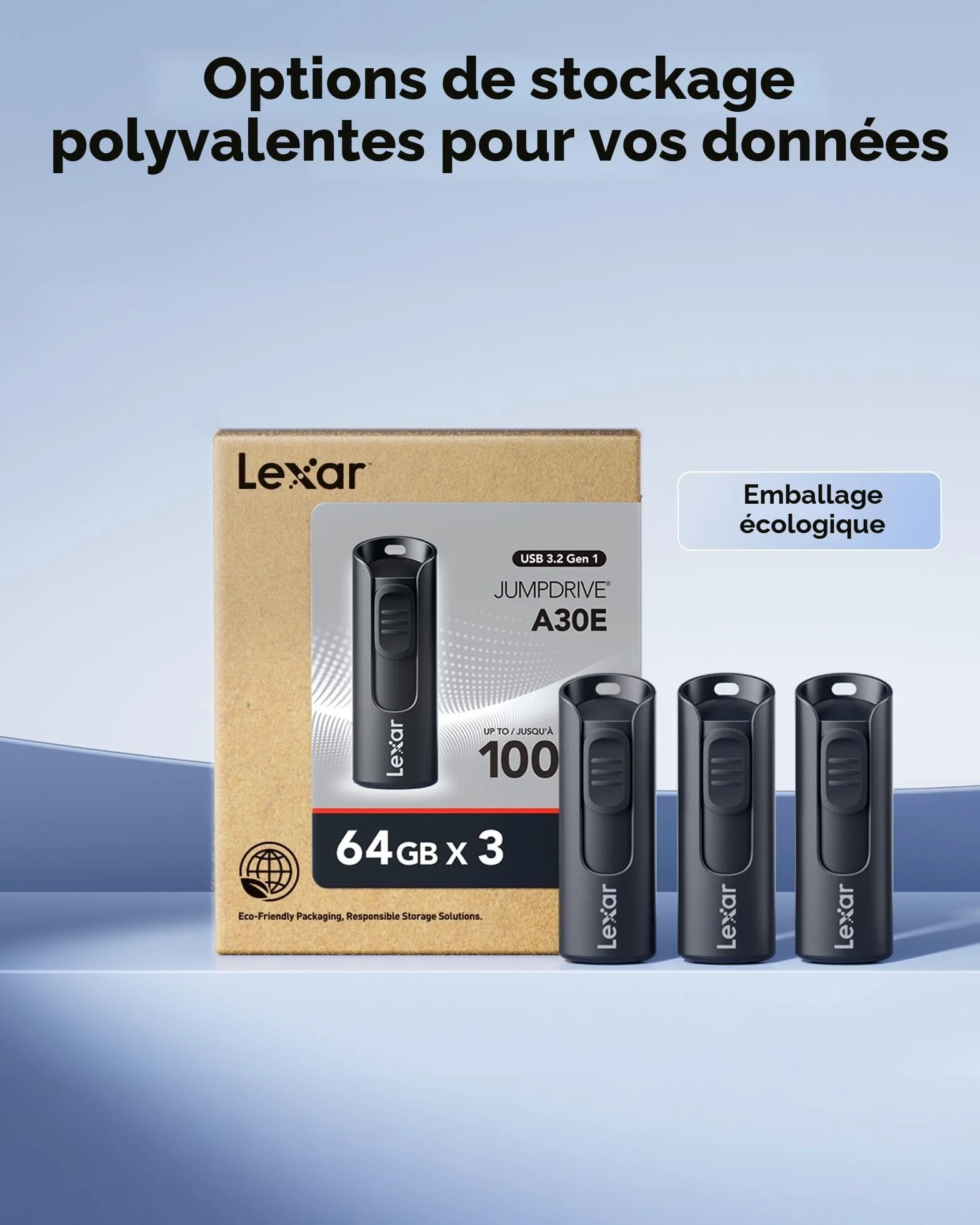Lexar A30E 64 Go Pack de 3 clés USB 3.2 Lecture 100 Mo/s