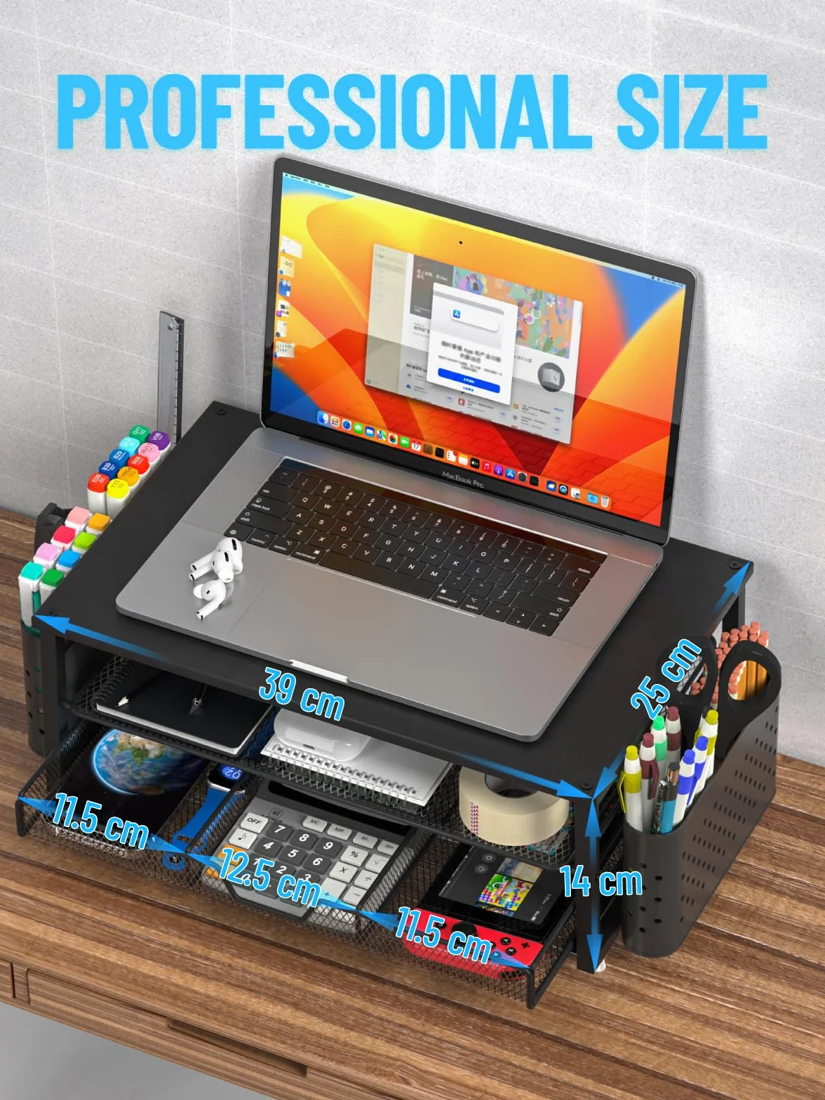MOWETOO Support moniteur 2 niveaux avec tiroir et porte-stylo