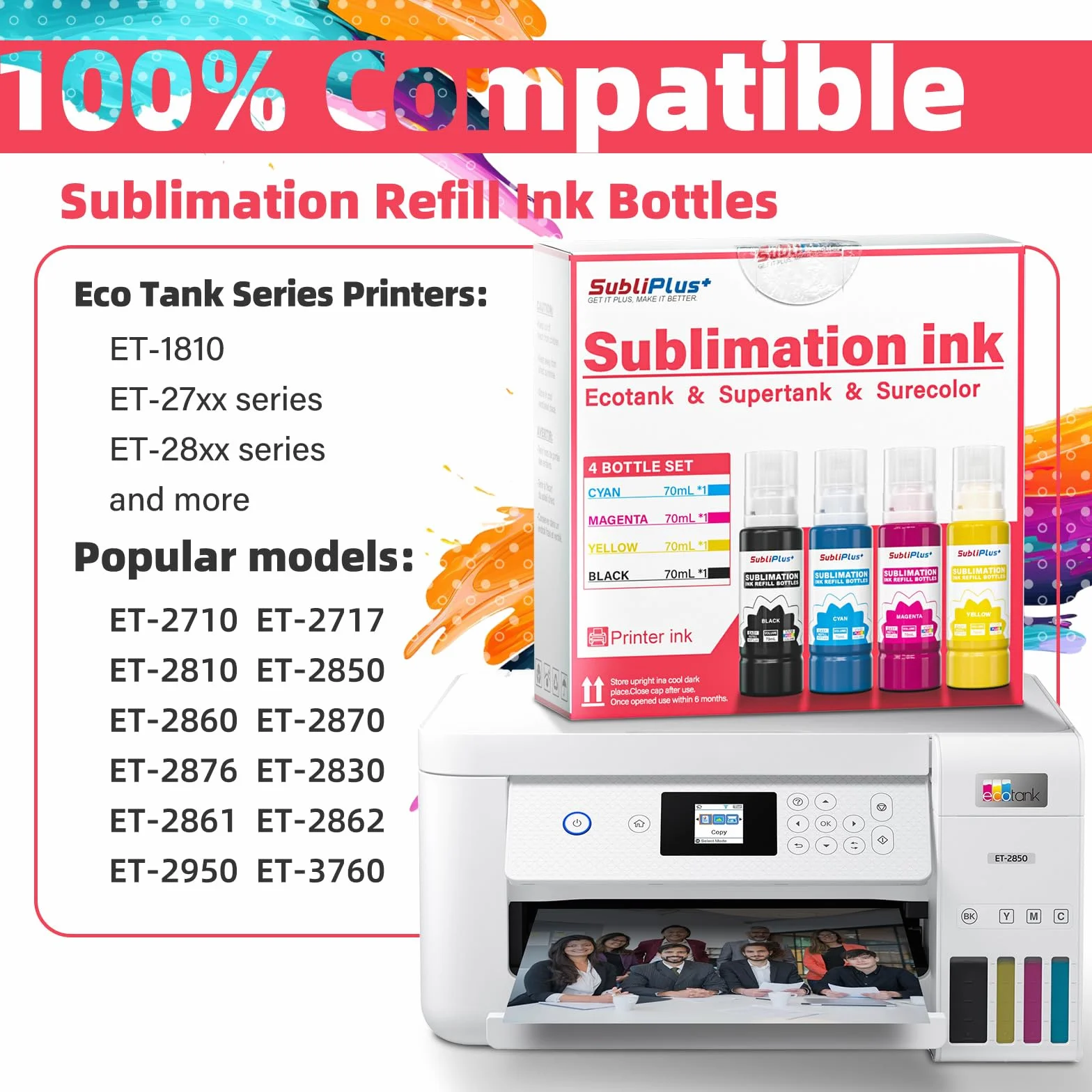 Encre de sublimation compatible ET-1810 ET-2850 ET-2860 ET-2870 ET-2876 ET-2820 bouteilles recharge