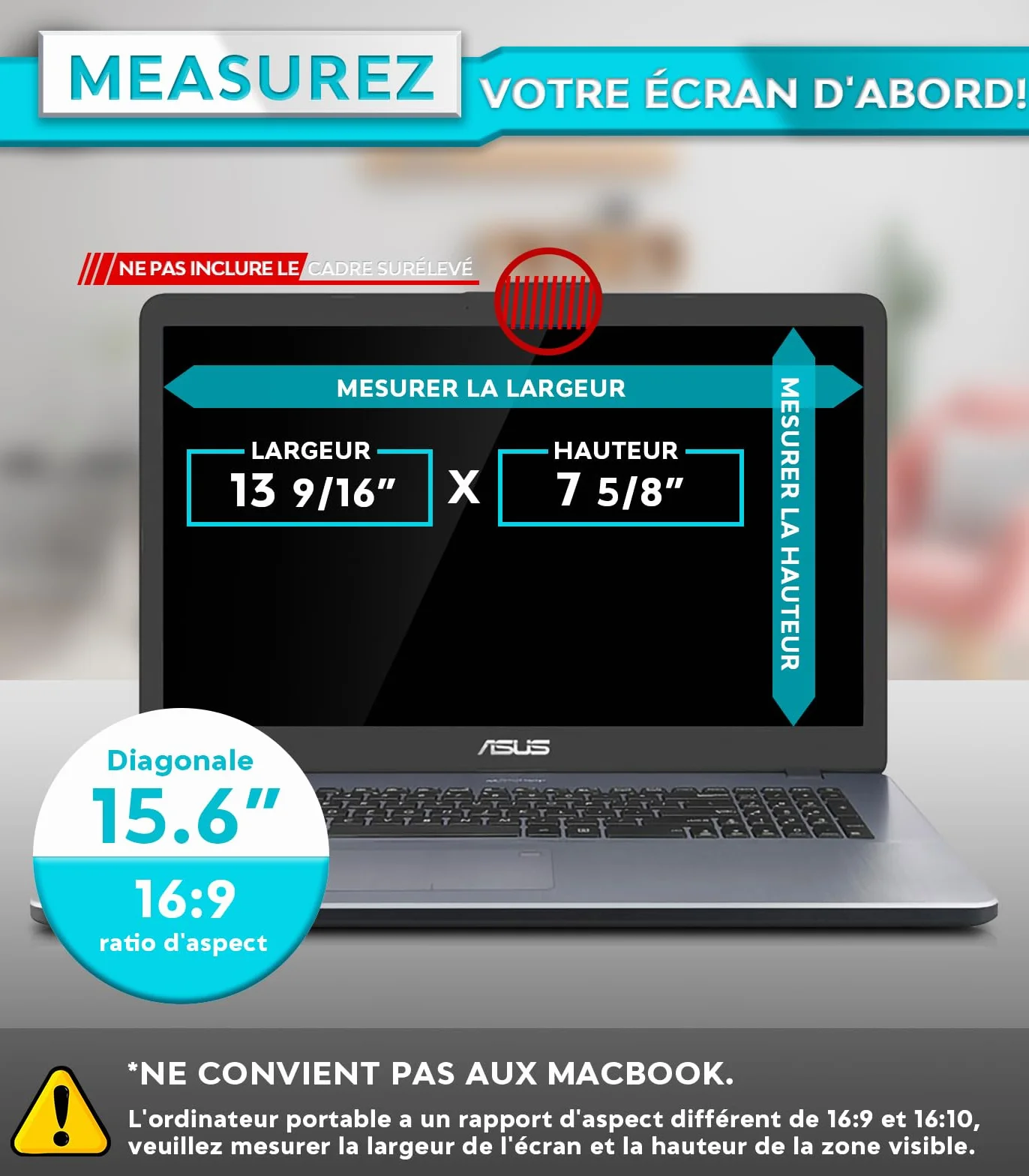 PYS Filtre écran Confidentialité 15,6 Pouces 16:9 Anti Espion Anti-Lumière Bleu Compatible HP Dell Acer Lenovo Thinkpad Samsung ASUS