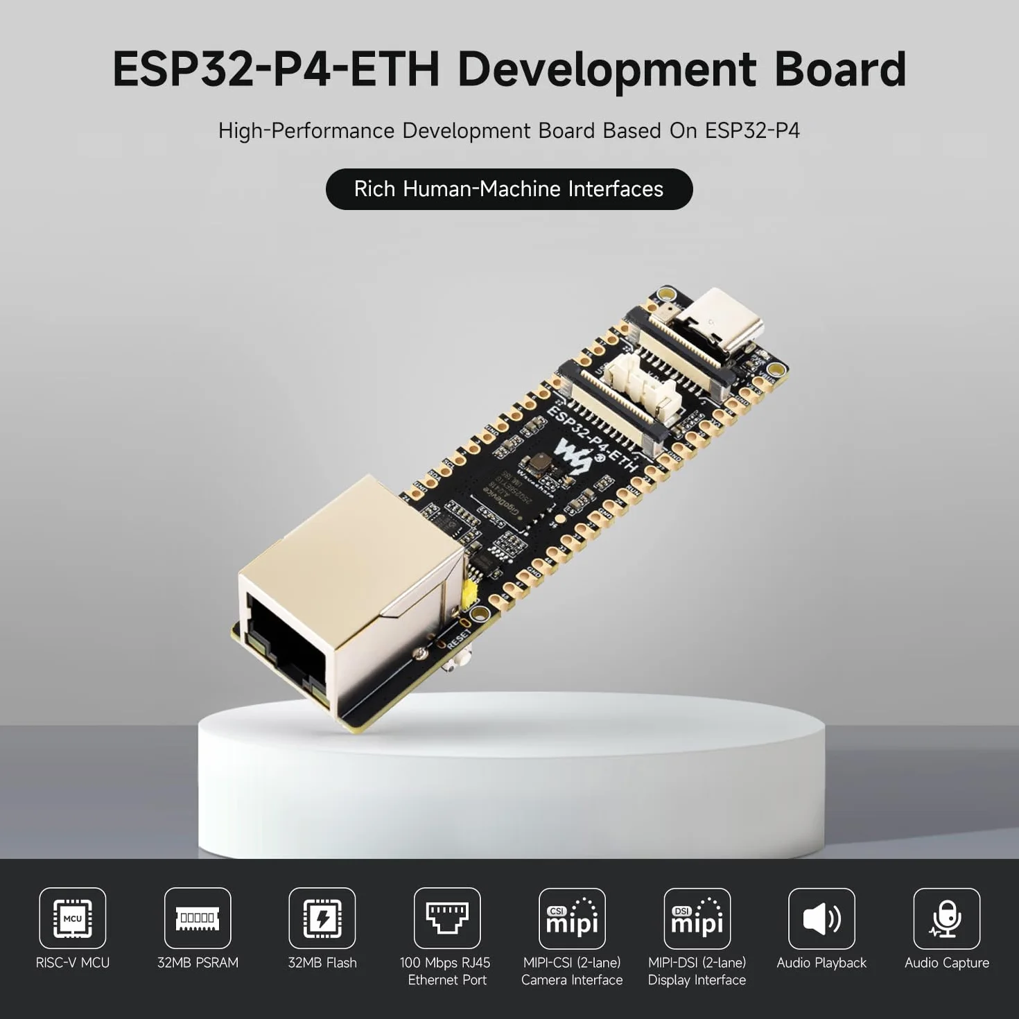 Waveshare ESP32-P4-ETH Development Board, ESP32-P4, 100 Mbps RJ45 Ethernet, PoE Module, 3 Items