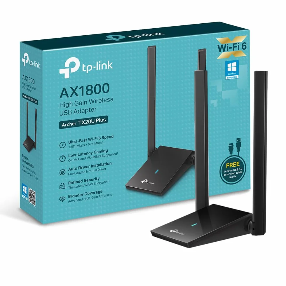 TP-Link Archer TX20U Plus Clé WiFi 6 AX1800 Adaptateur Réseau sans Fil Double Bande 2,4 GHz 5 GHz Antennes 5 dBi WPA3