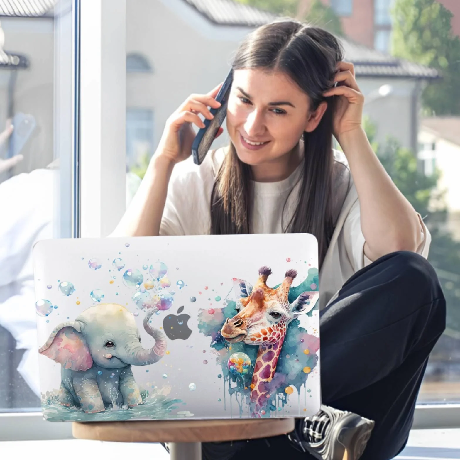 Coque Compatible MacBook Air 13,6 Pouces A2681 A3113 A3240 2022-2025 Écran Retina Mat Étui Plastique Housse Clavier Éléphants Girafes