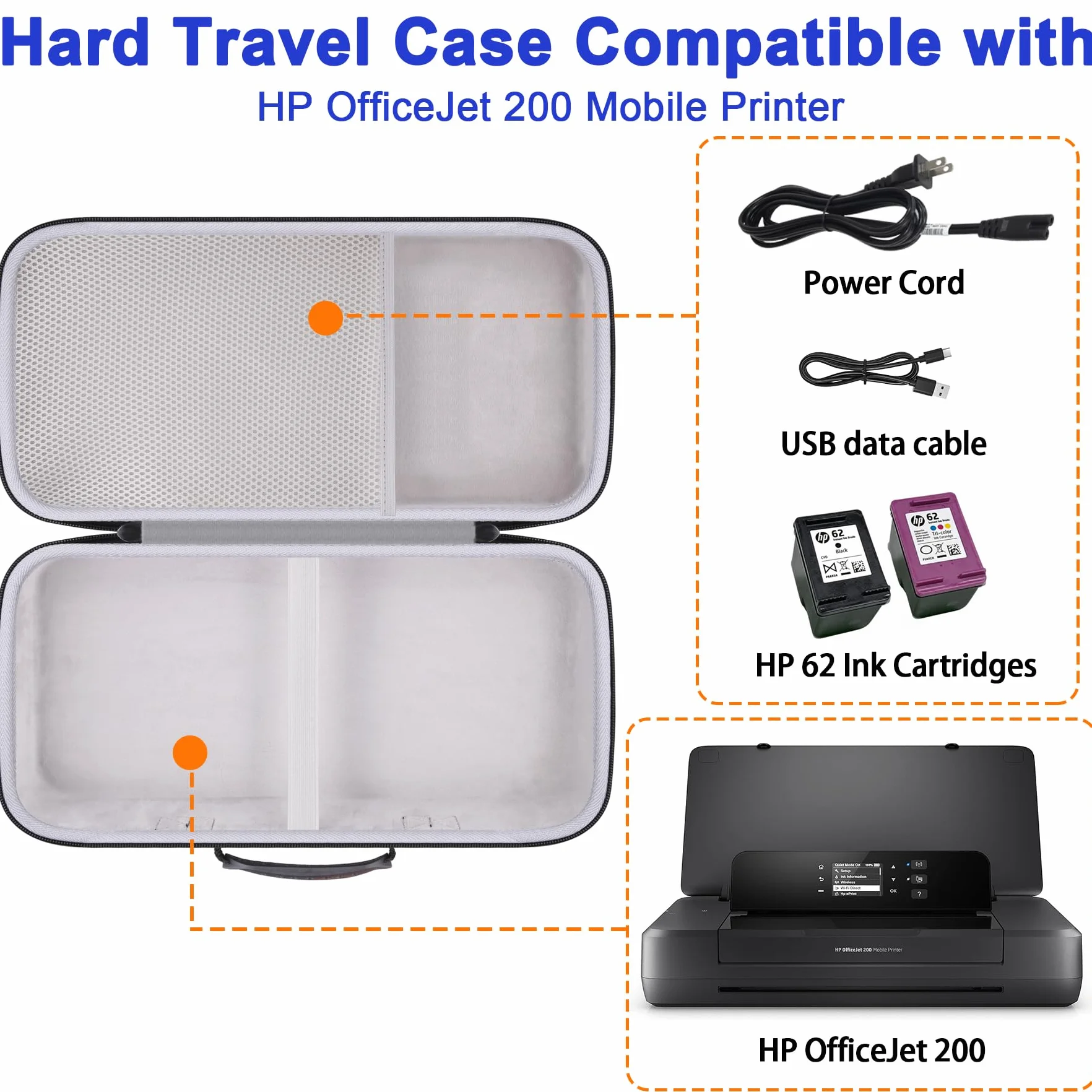 Khanka Étui pour HP OfficeJet 200 Mobile Imprimante, Housse de Transport Rigide avec Poignée et Bandoulière
