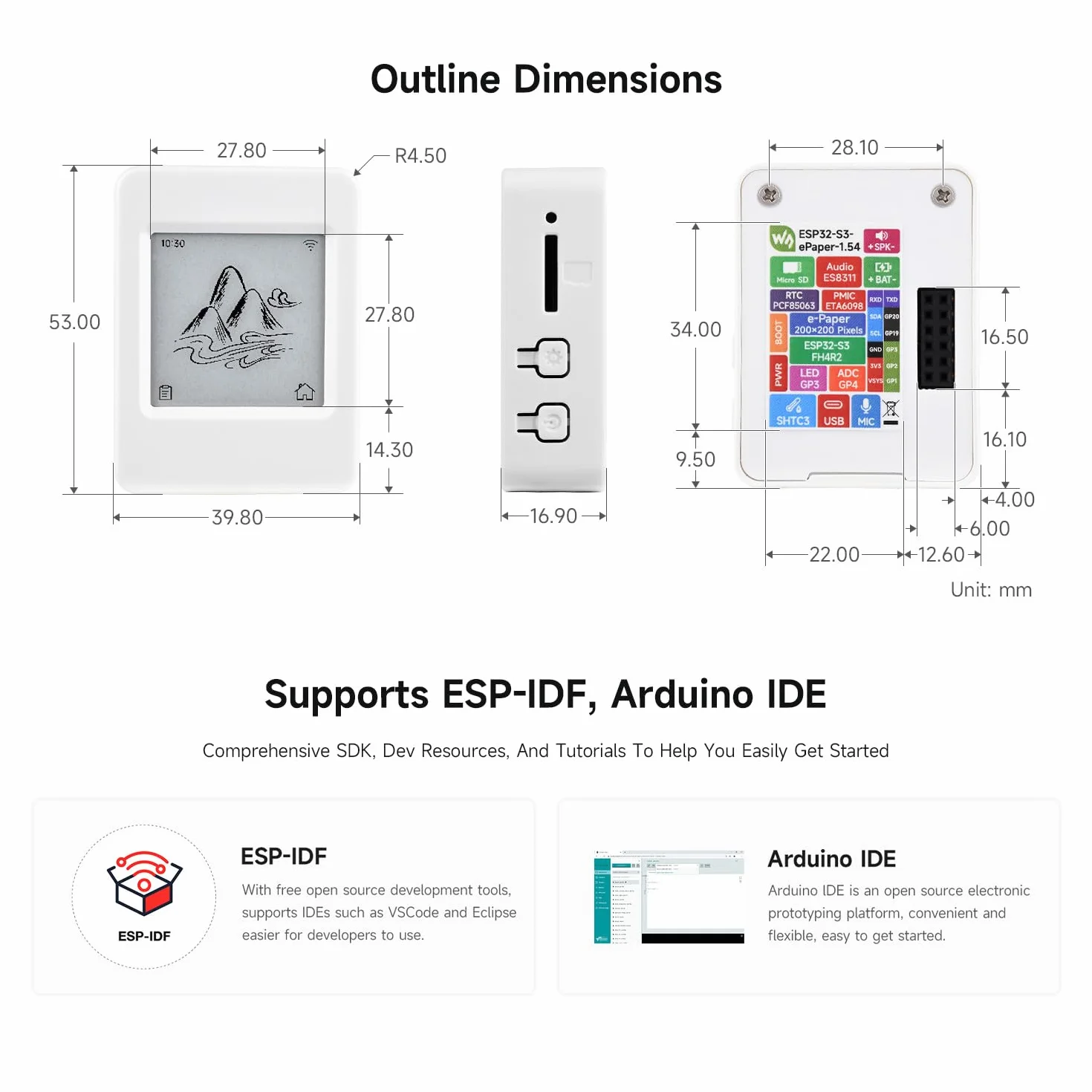 Waveshare ESP32-S3 1.54inch E-Paper AIoT Development Board 200x200 Black/White Wi-Fi BLE
