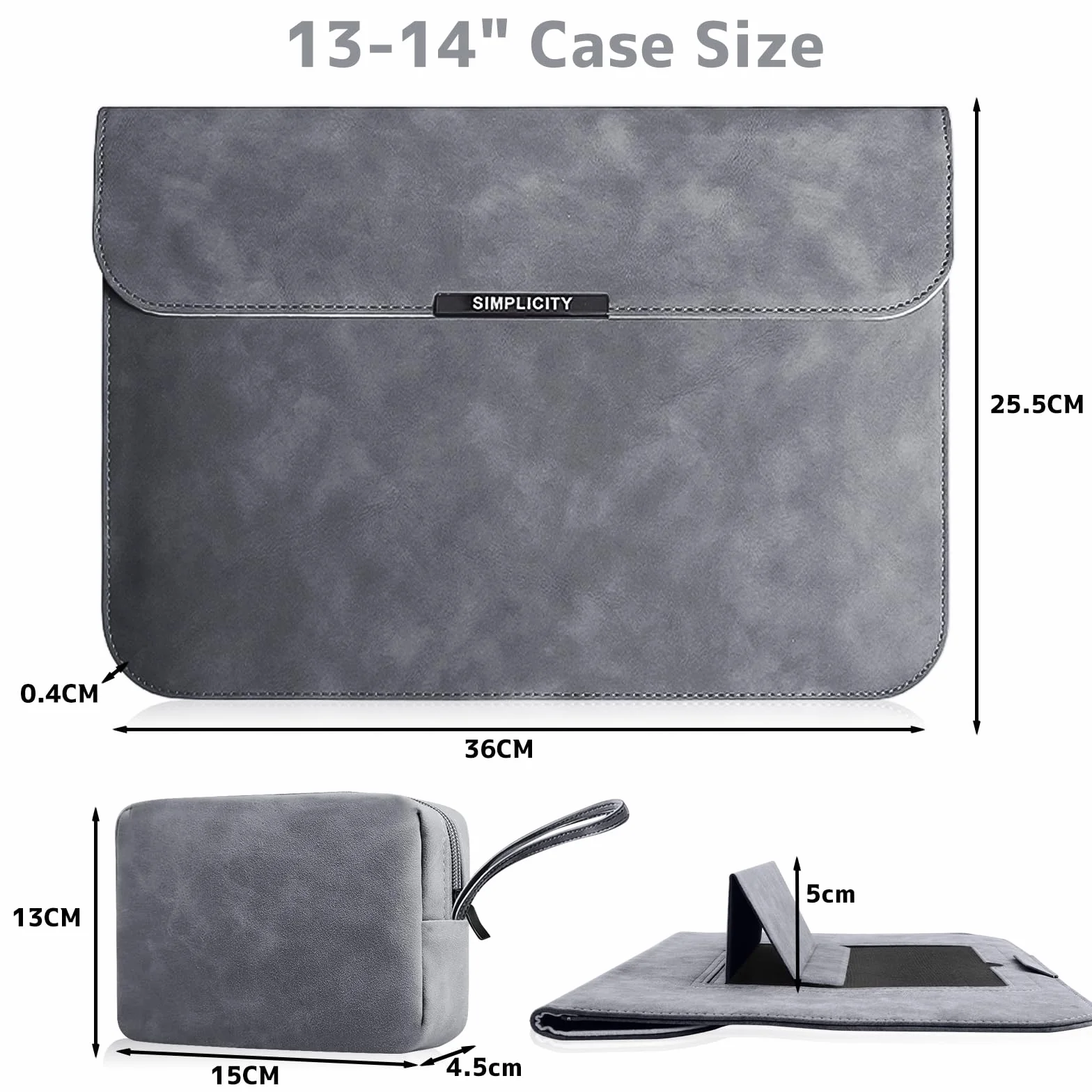 Housse pour Laptop avec Stand 13-14 Pouces PU Cuir pour MacBook Pro 13" 14" M5/M4/M3/M2/M1 Pro/Max, MacBook Air 13" 13,6" M5/M4/M3/M2/M1 - Gris