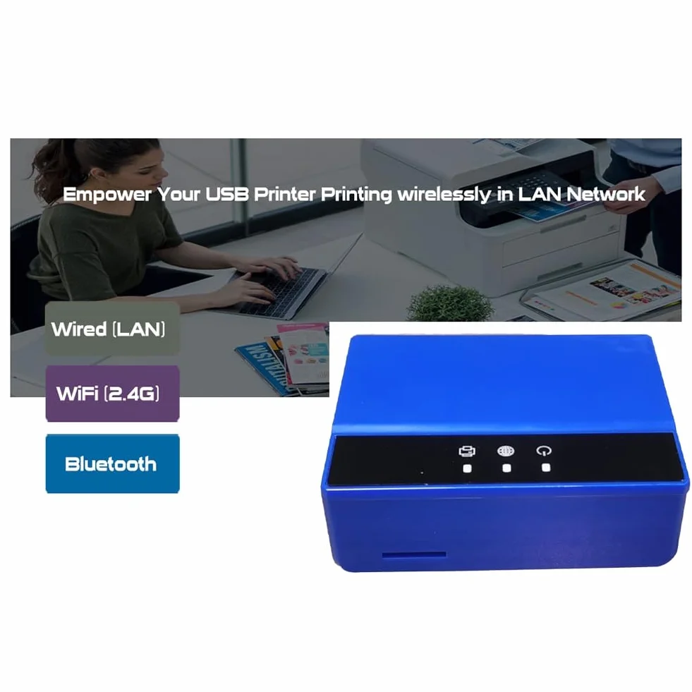 Serveur d'impression Bluetooth Ethernet WiFi, Transformez votre imprimante USB en sans fil, Prise UE