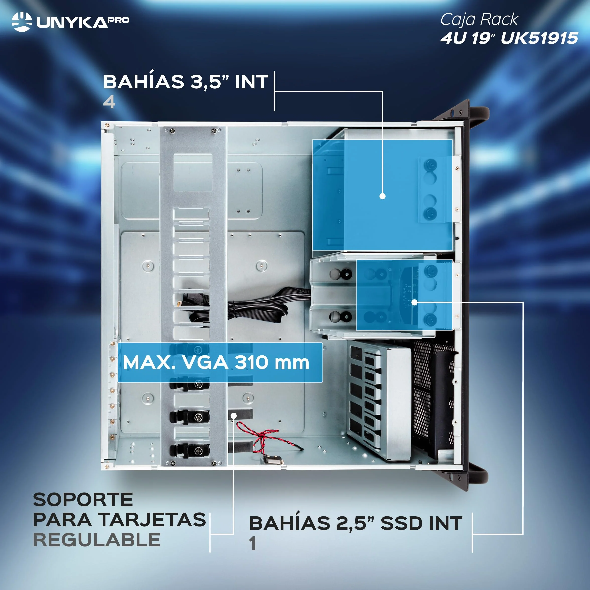 UNYKAch Boîtier Rack 4U 19″ UK 4329 USB Type C