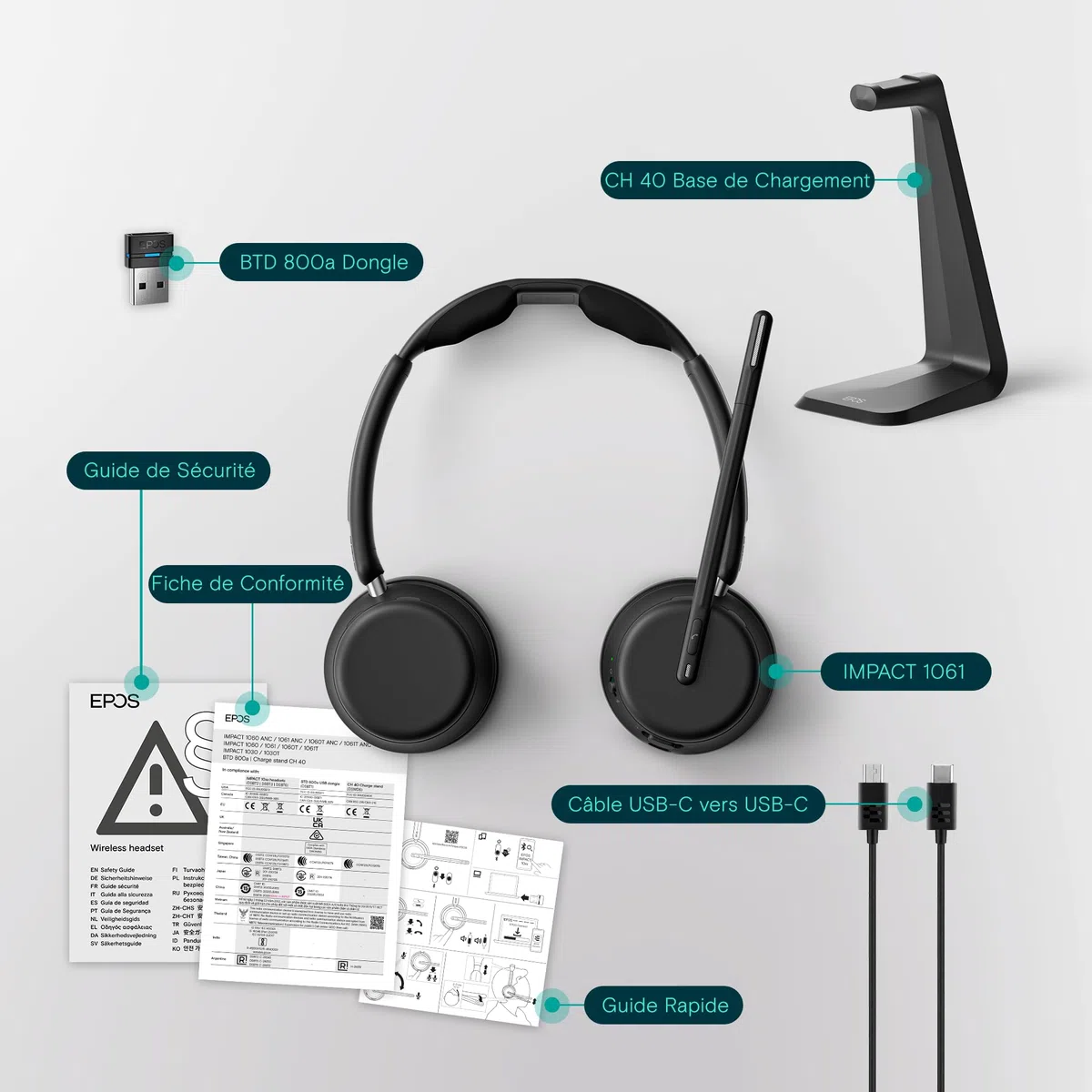 EPOS Impact 1061 Stereo Bluetooth Headset INKL. kontaktlose Ladestation (Charging Stand)