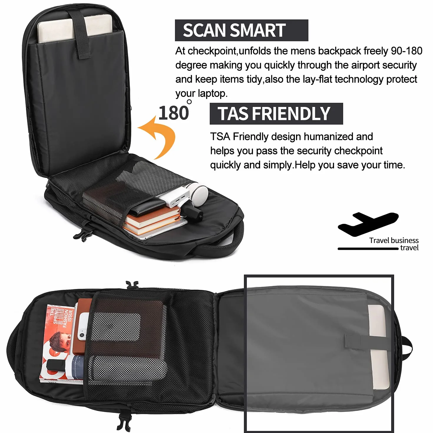 Sac à Dos Ordinateur Portable 17.3 Pouces 50L Antivol Imperméable USB Voyage Homme Femme Noir