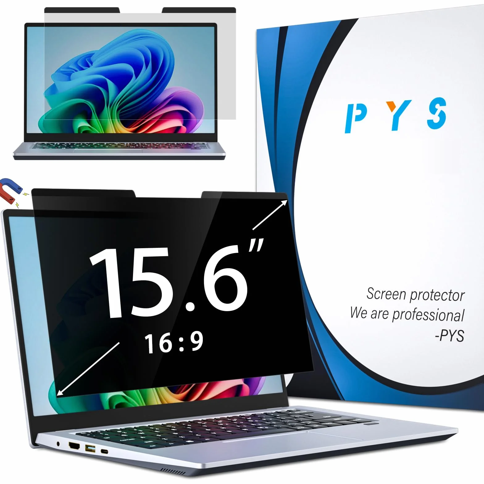 PYS Magnétique Filtre de Confidentialité 15,6 Pouces 16:9 Anti Espion Anti-Lumière pour Ordinateur Portable