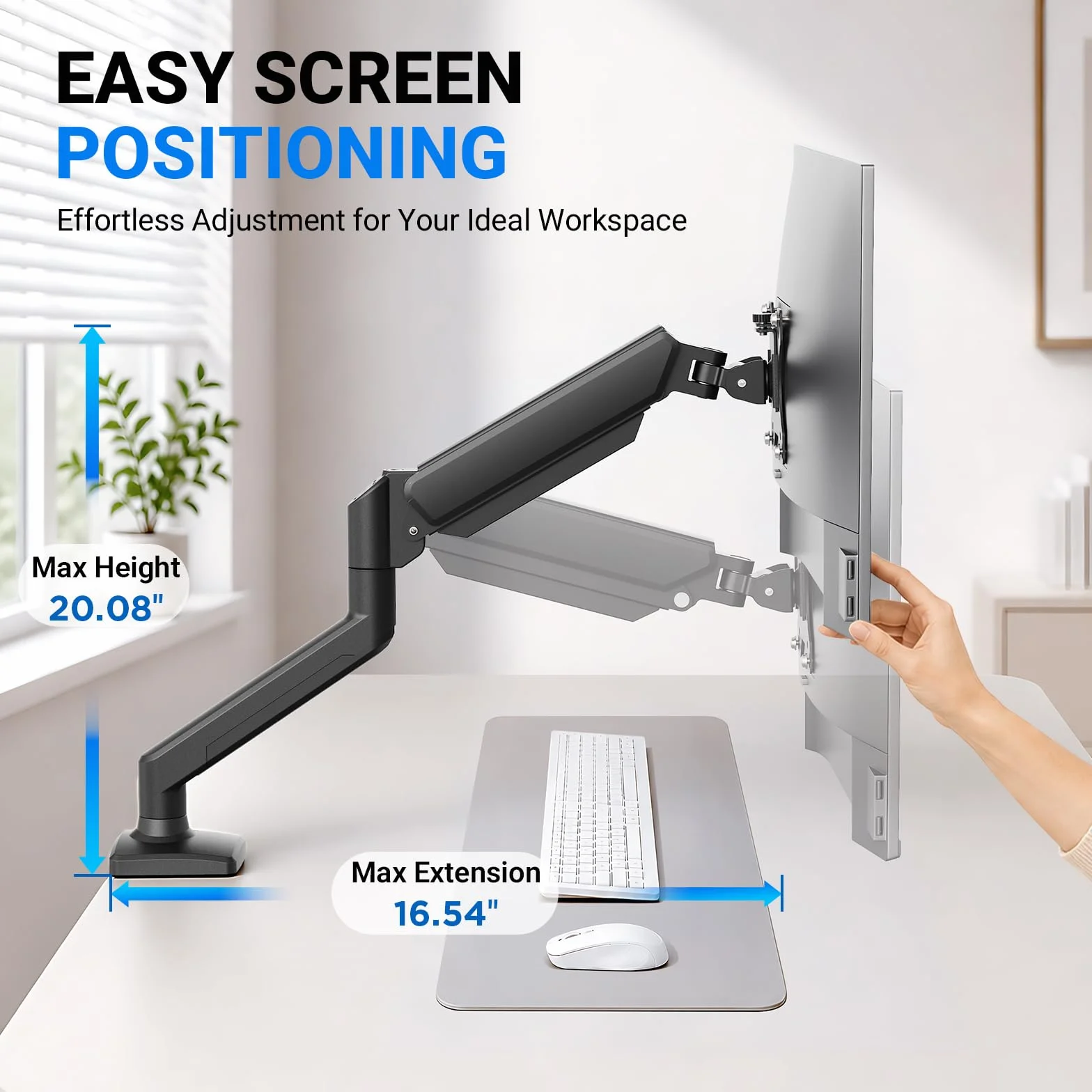 GRIFEMA GB2003-1 Bras Ecran PC VESA 75x75-100x100 mm 13-32 Pouces Rotation 360° Réglable Hauteur 9 kg Noir