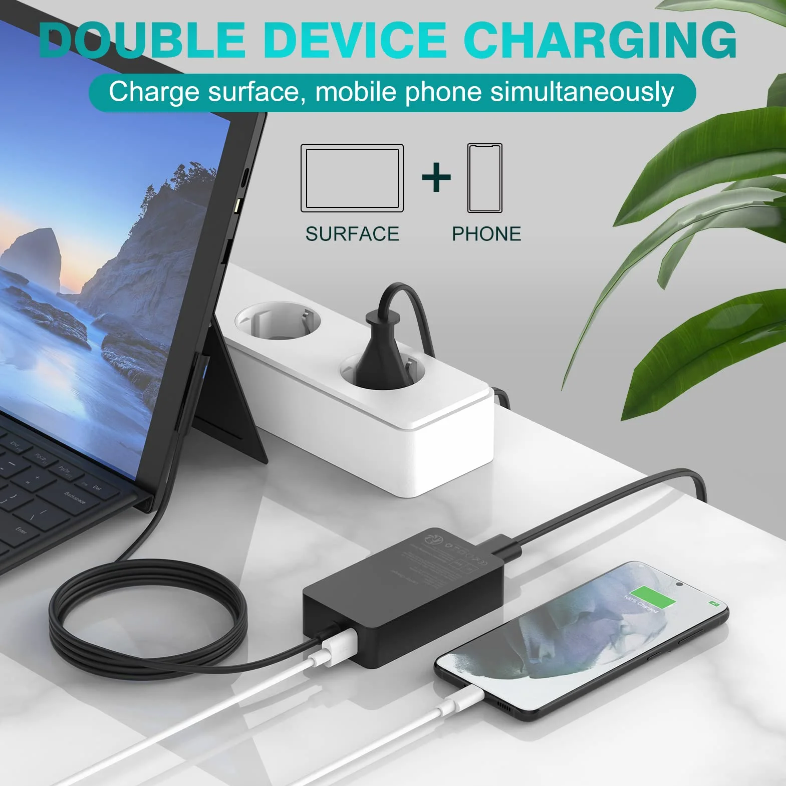 Chargeur Surface Pro 65W 15V 4A Alimentation Microsoft Surface 11/10/9/8/Pro 7/7+/6/5/4/3/X Laptop Go Book