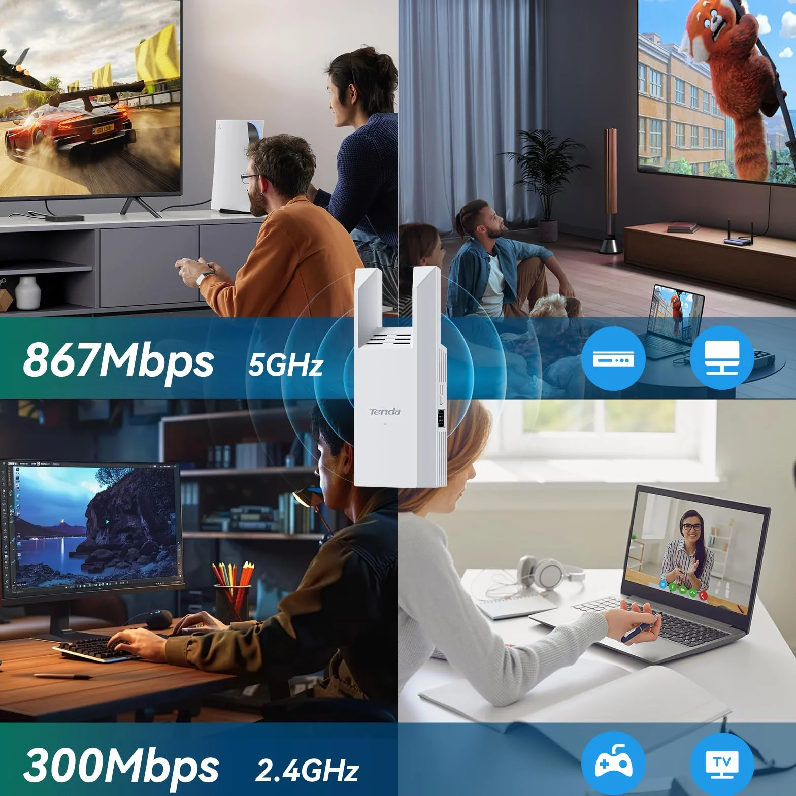 Tenda A18 Pro Répéteur WiFi AC1200 Mbps Amplificateur Gigabit Ethernet 150m²