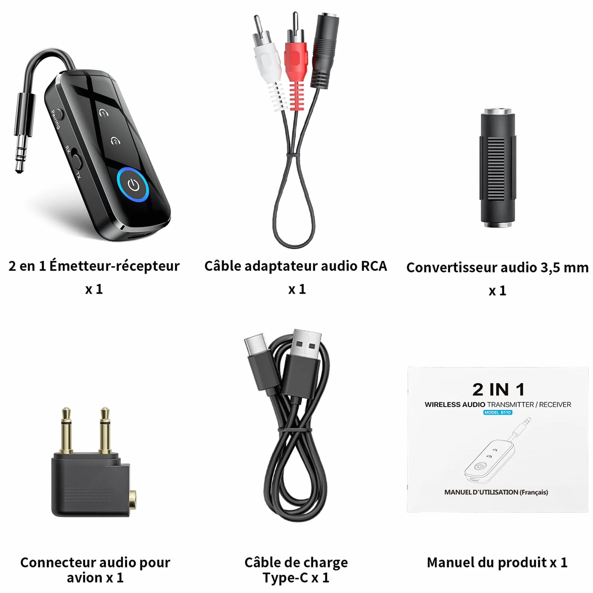 SONRU Adaptateur Bluetooth 5.3 2 en 1 Emetteur Récepteur 3,5 mm AUX Jack pour TV/PC/Voiture