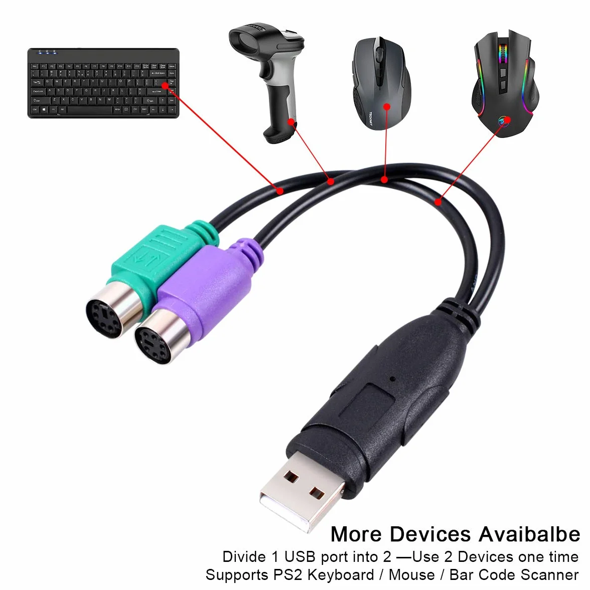 UCEC USB Mâle A vers PS/2 Femelle Câble Adaptateur Convertisseur pour Souris Clavier