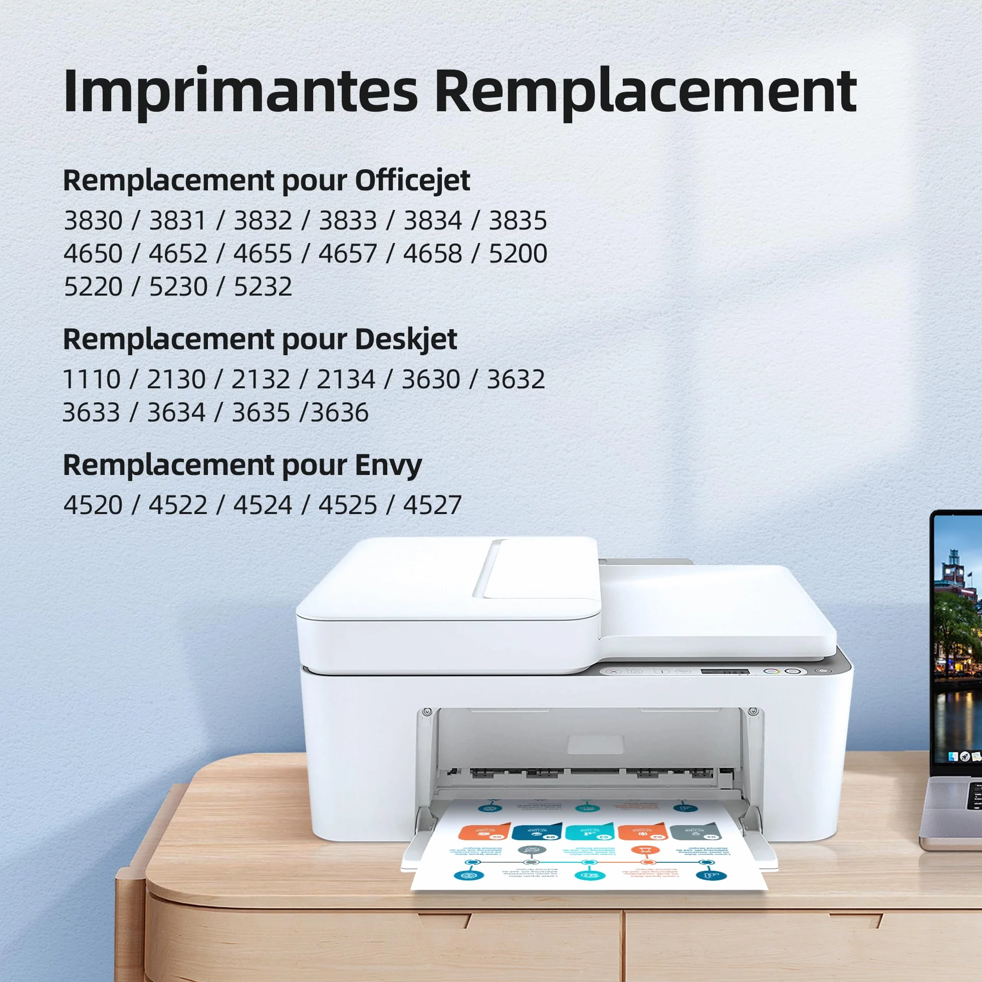 Cartouche Encre HP 302 XL Remplacement Noir et Couleur pour DeskJet 3639 3630 3632 3636 Envy 4520 4527 4525 4524 OfficeJet 3831 3833 3830