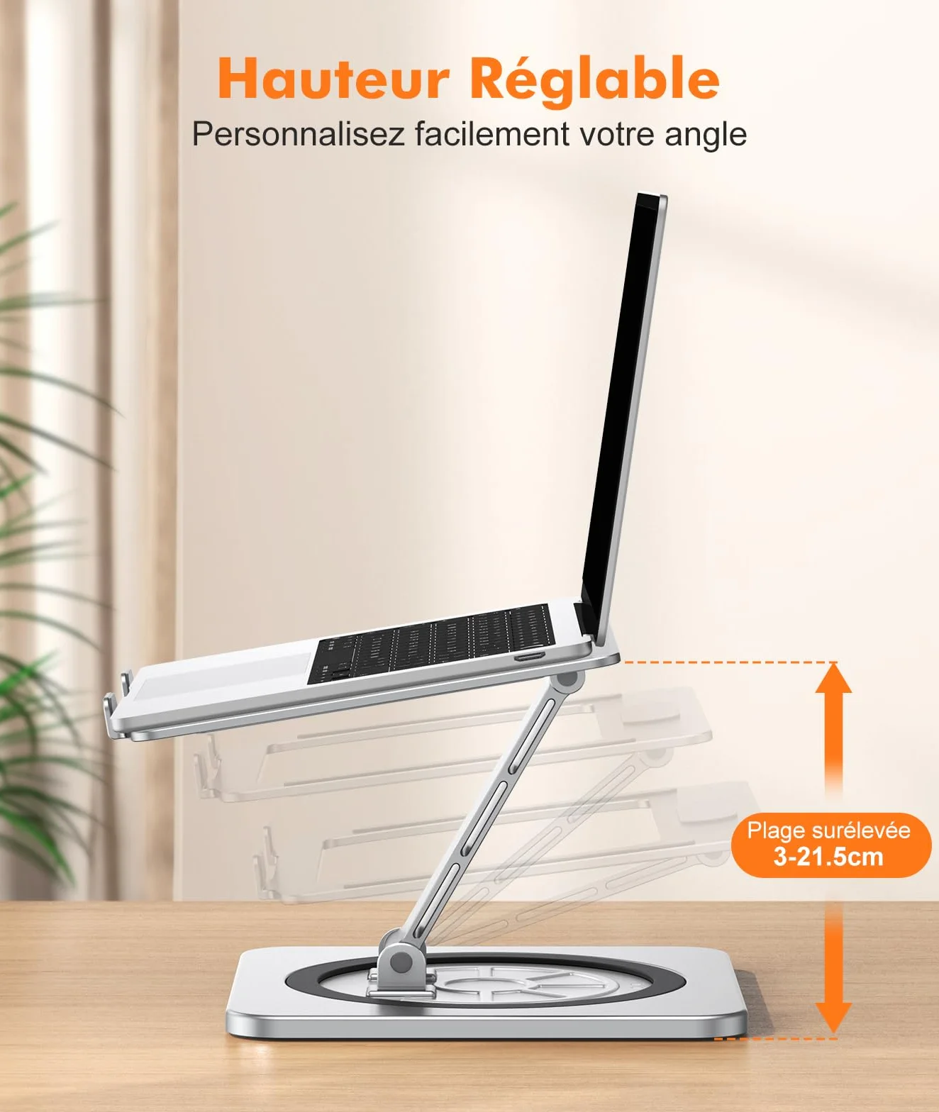 Support Ordinateur Portable Rotation 360° Réglable à Refroidissement Rapide pour Laptop 10-16"