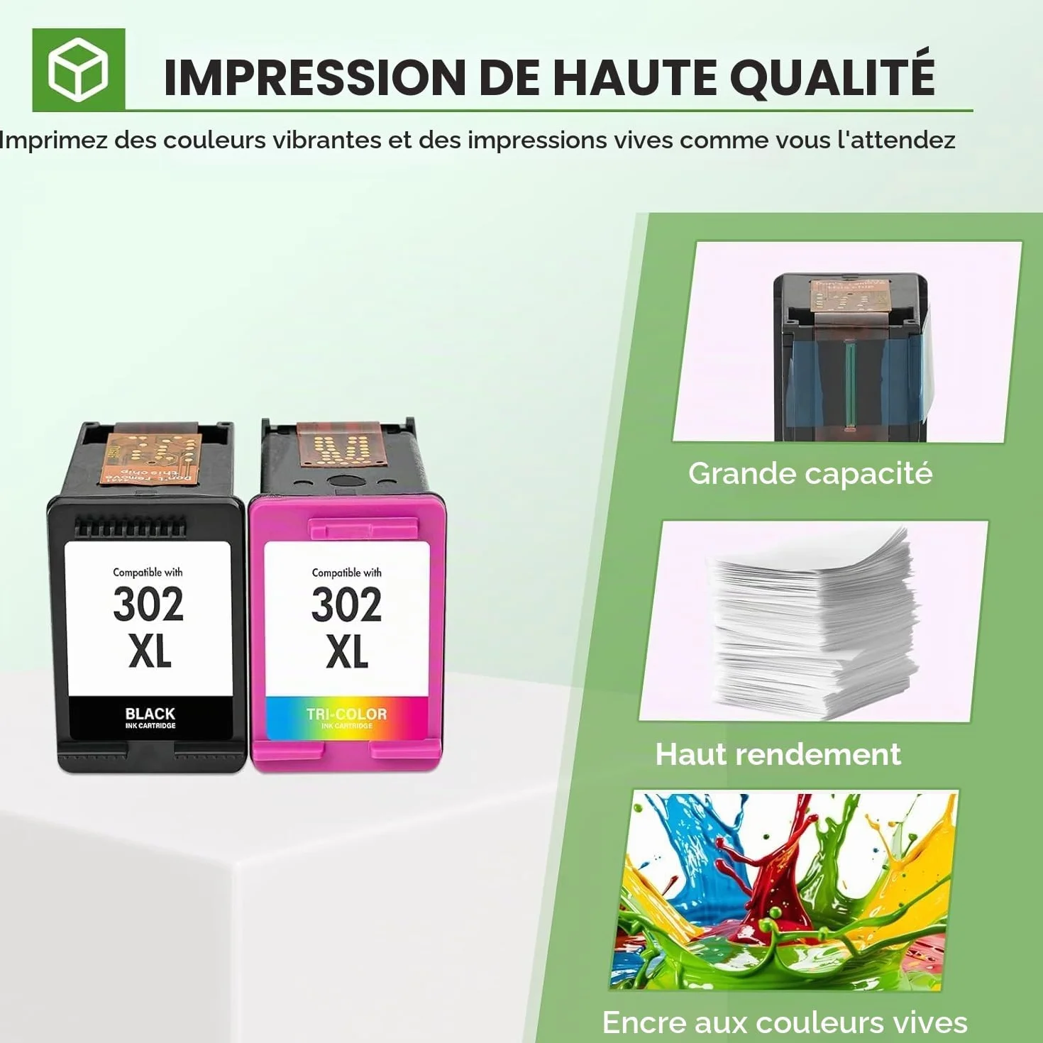 Cartouche d'encre Compatible HP 302 XL Noir et Couleur pour HP Deskjet 3639 3630 3636 Envy 4525 4520 4510 Officejet 3831 5230 3830 5220 3833 (2Pack)