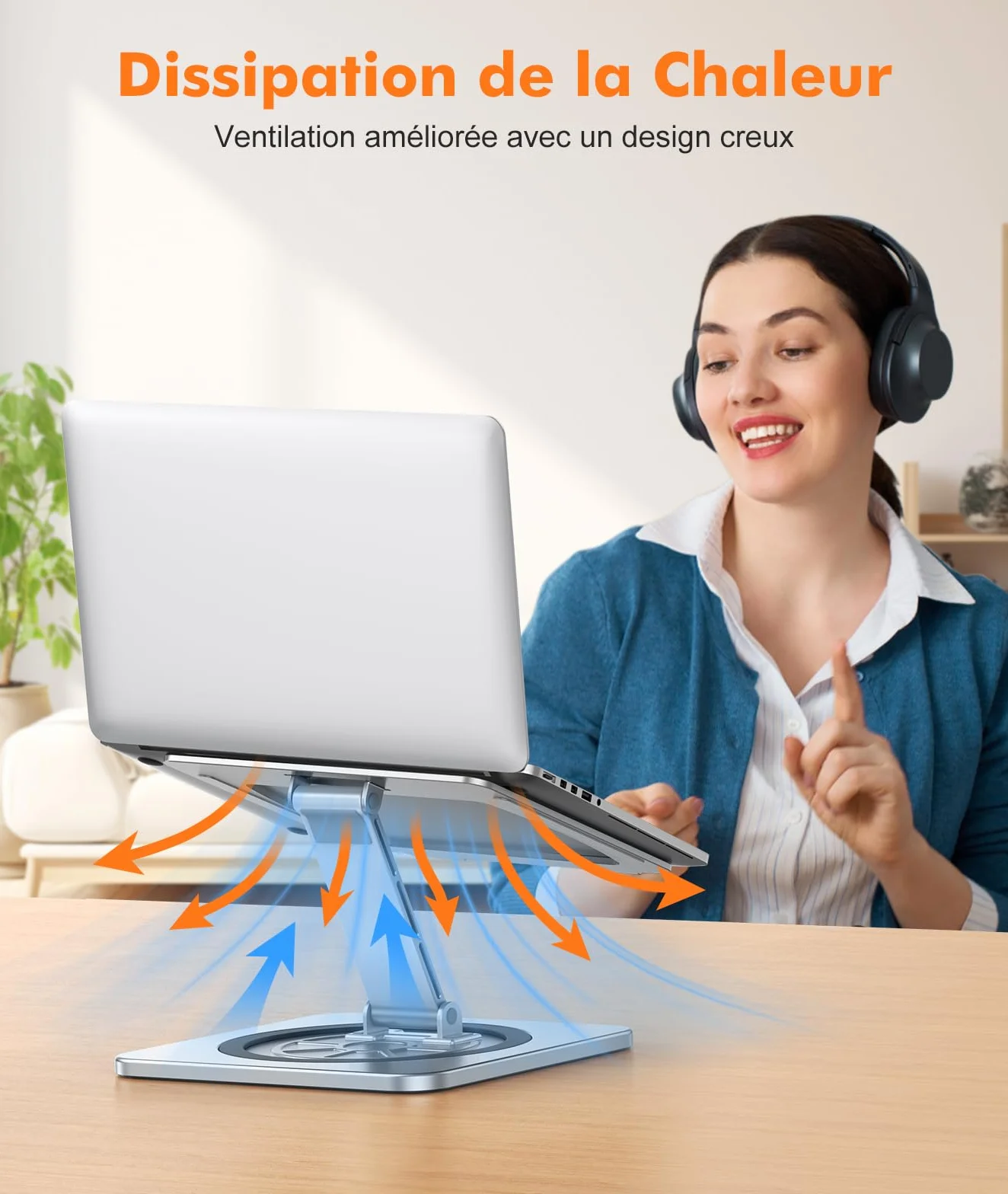 Support Ordinateur Portable Rotation 360° Réglable à Refroidissement Rapide pour Laptop 10-16"