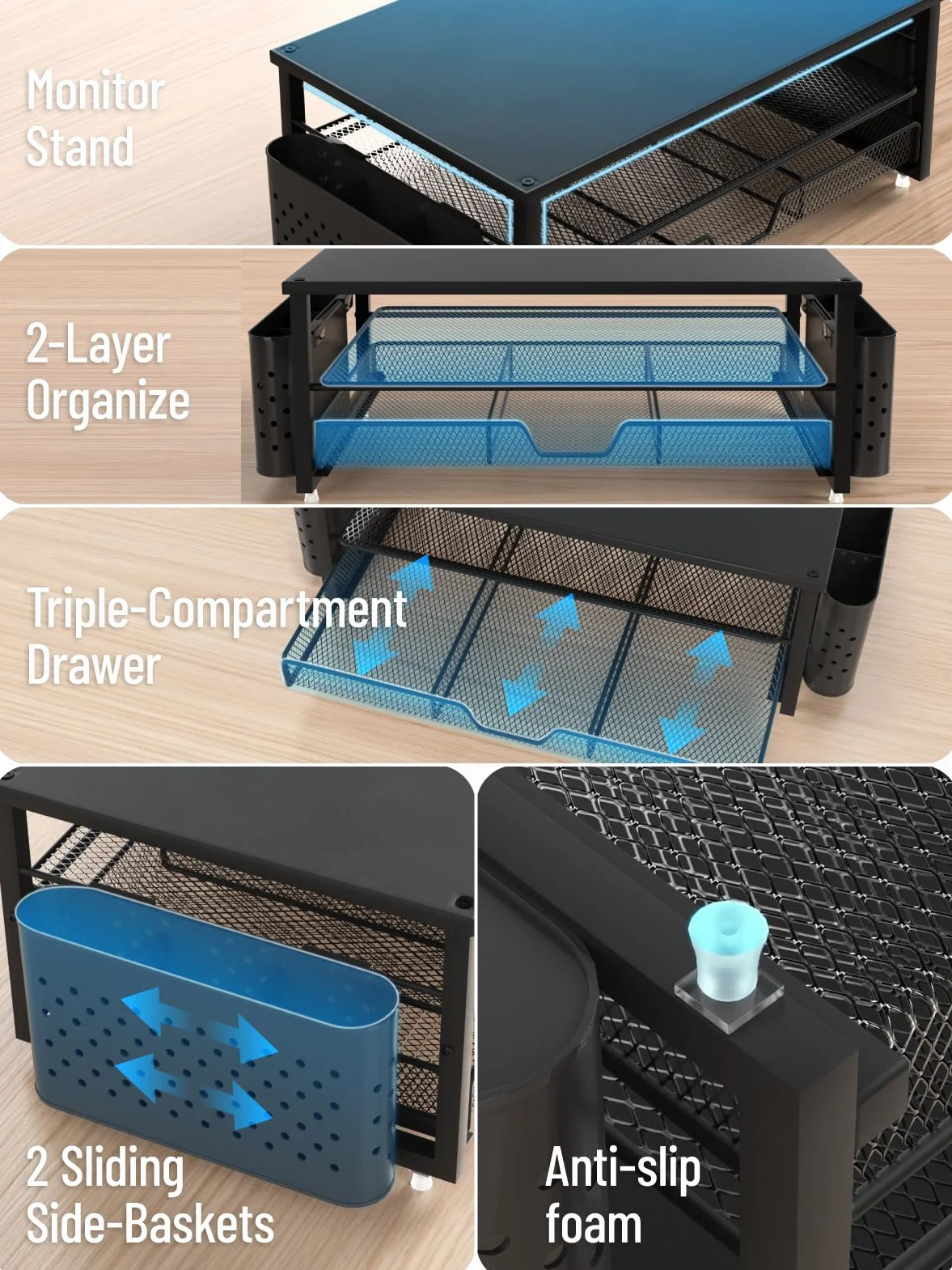 MOWETOO Support moniteur 2 niveaux avec tiroir et porte-stylo
