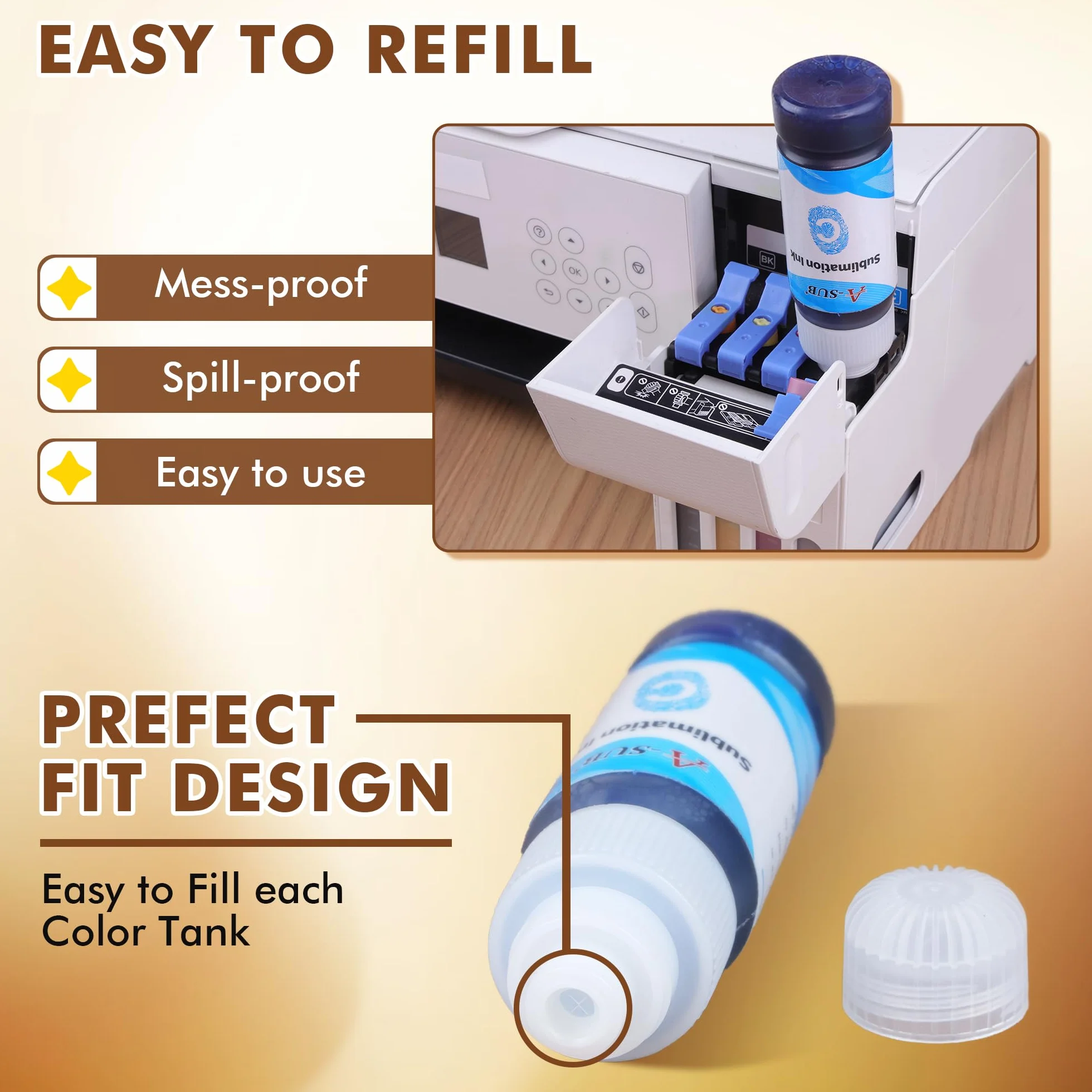 A-SUB 420 ML Recharge d'encre de Sublimation pour Epson EcoTank ET1800 ET2700 ET2800 ET3700 ET3800 ET4700 ET4800 ET5800 ET14100 ET16100 ET16600