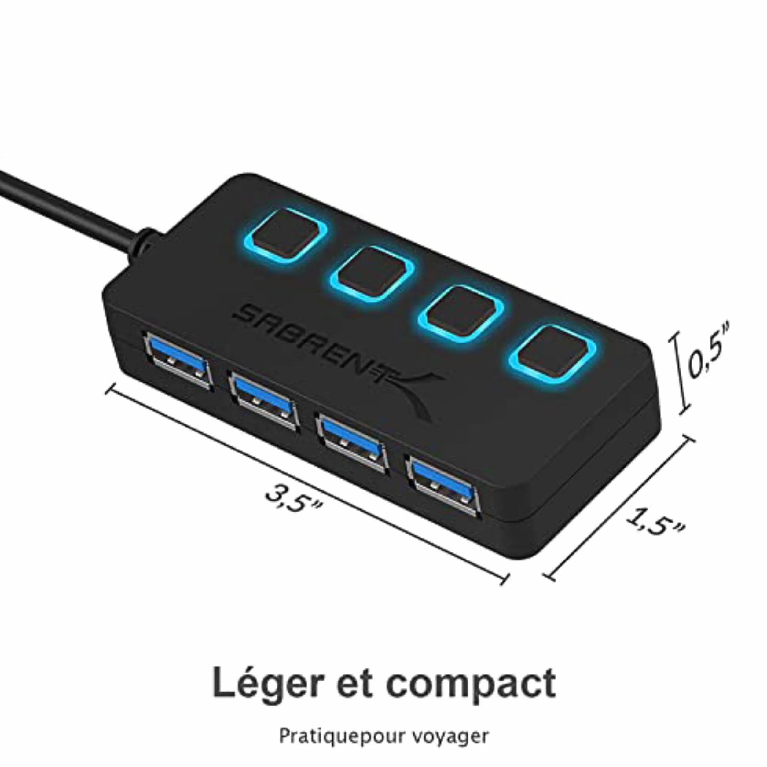 SABRENT Hub USB 3.0 Alimenté 4 Ports 5 Gbps avec Commutateurs et Voyants Individuels HB-UMP3