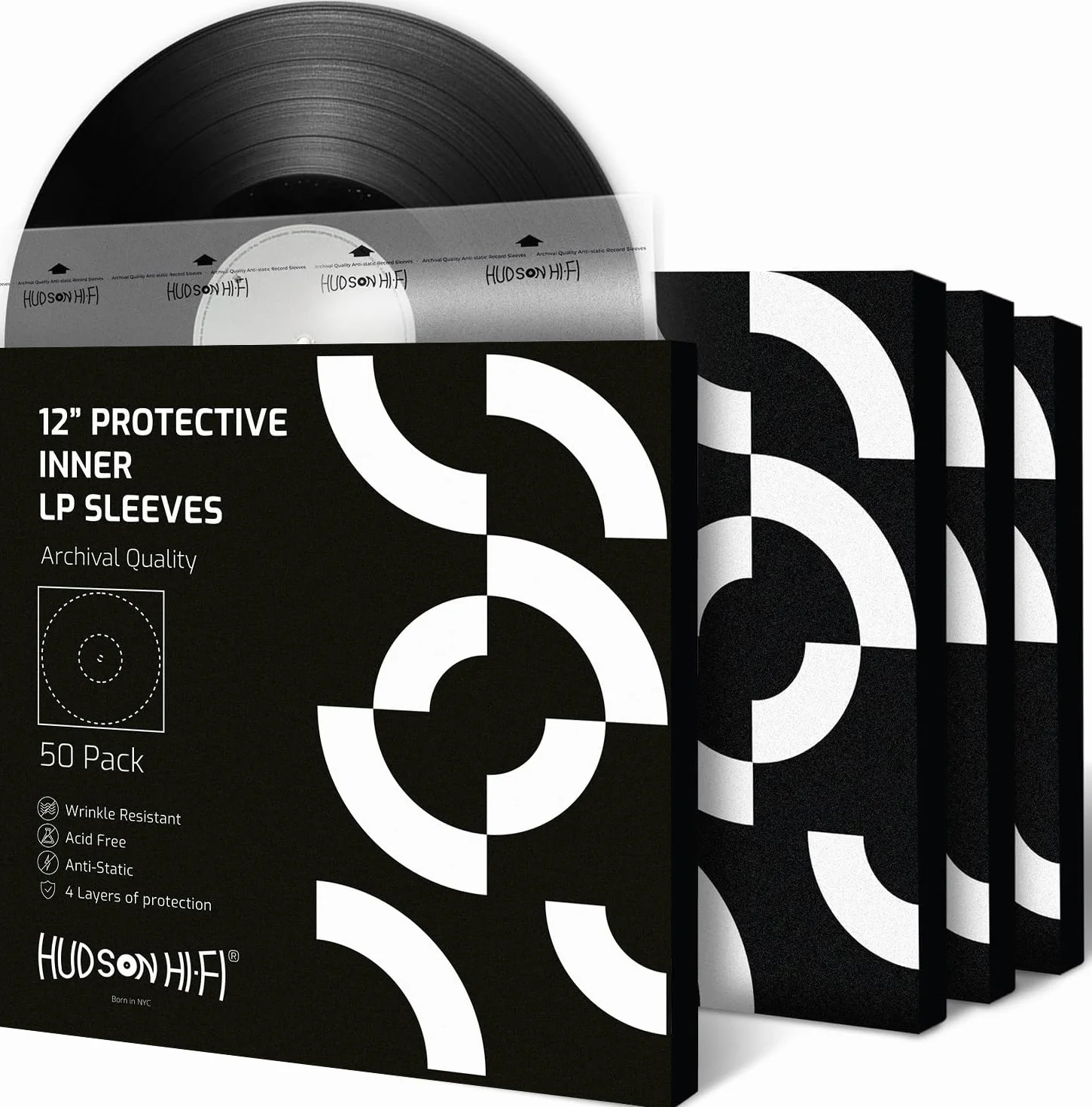 Hudson Hi-Fi Lot de 50 pochettes intérieures antistatiques pour disques vinyles transparentes durables