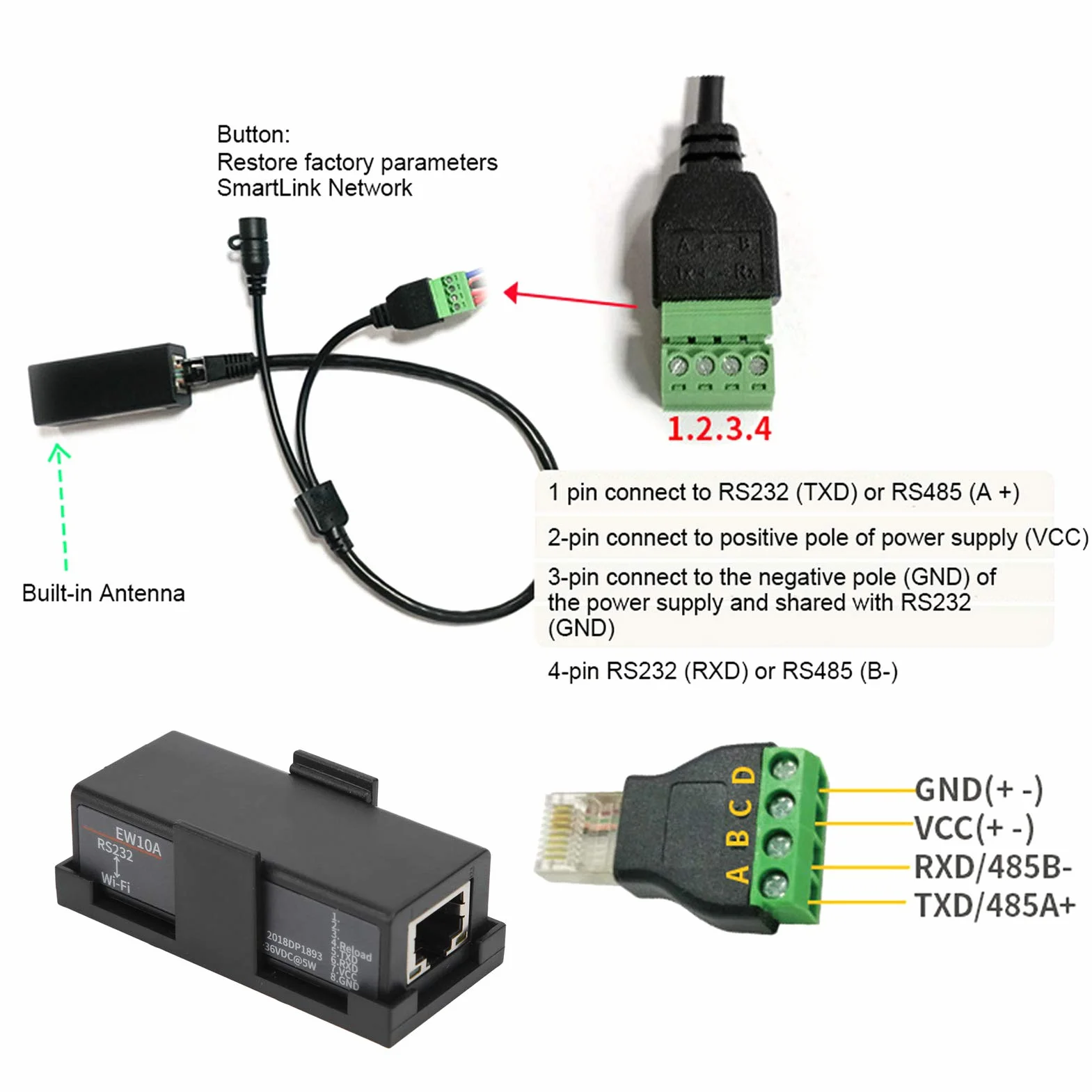 RS232 vers Serveur série WiFi Module de Communication Port série pour extérieur