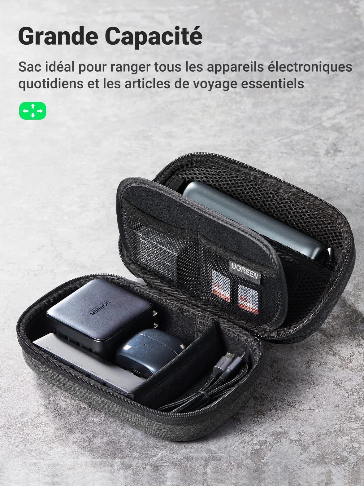 UGREEN Sac Rangement Accessoires Électroniques Pochette Câble Étanche Voyage Antichoc Organisateur Noir