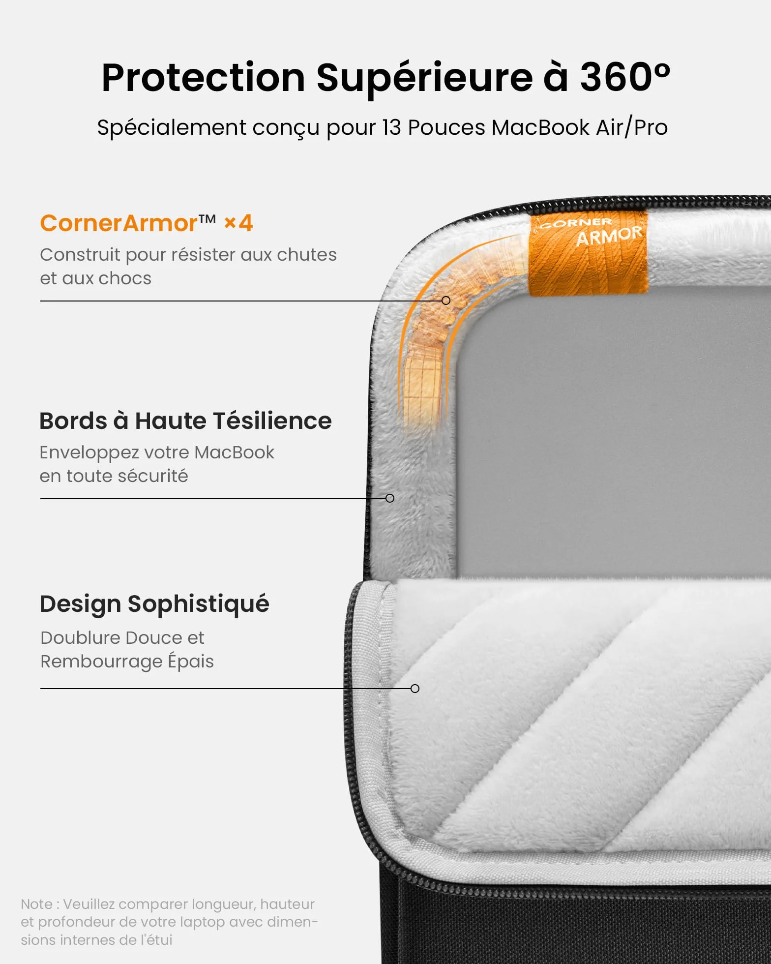 tomtoc 360° Housse pour MacBook Air 13 Pouces M5 A3449 2026 M4 A3240 2025 M3 M2 M1 Hydrofuge Antichoc Protection Intégrale